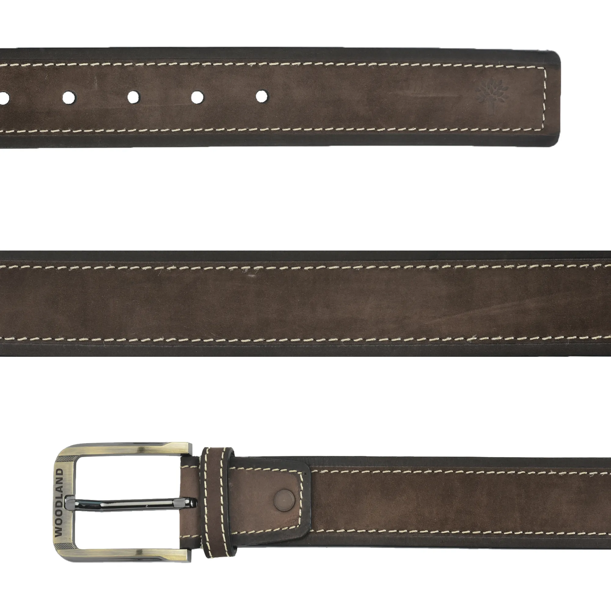 Nubuk Leather Brown Leather Belt For Men - Thumbnail 3