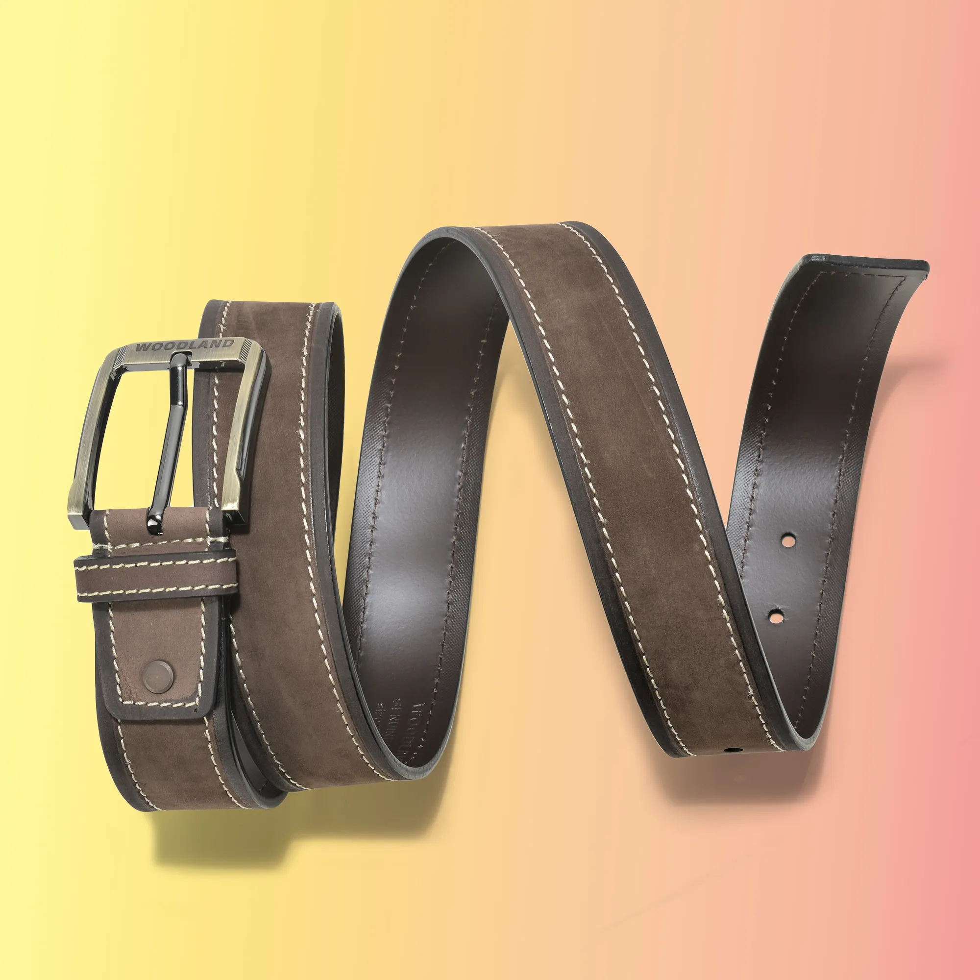 Nubuk Leather Brown Leather Belt For Men - Thumbnail 4