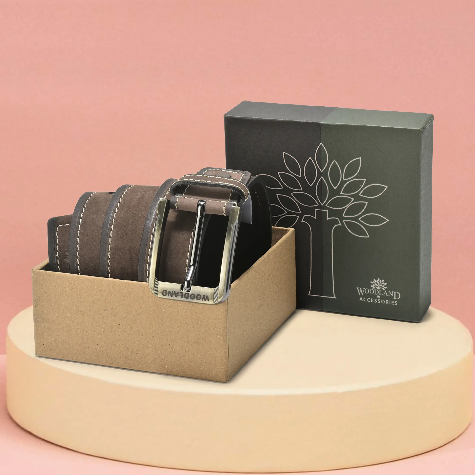 Nubuk Leather Brown Leather Belt For Men - Thumbnail 5