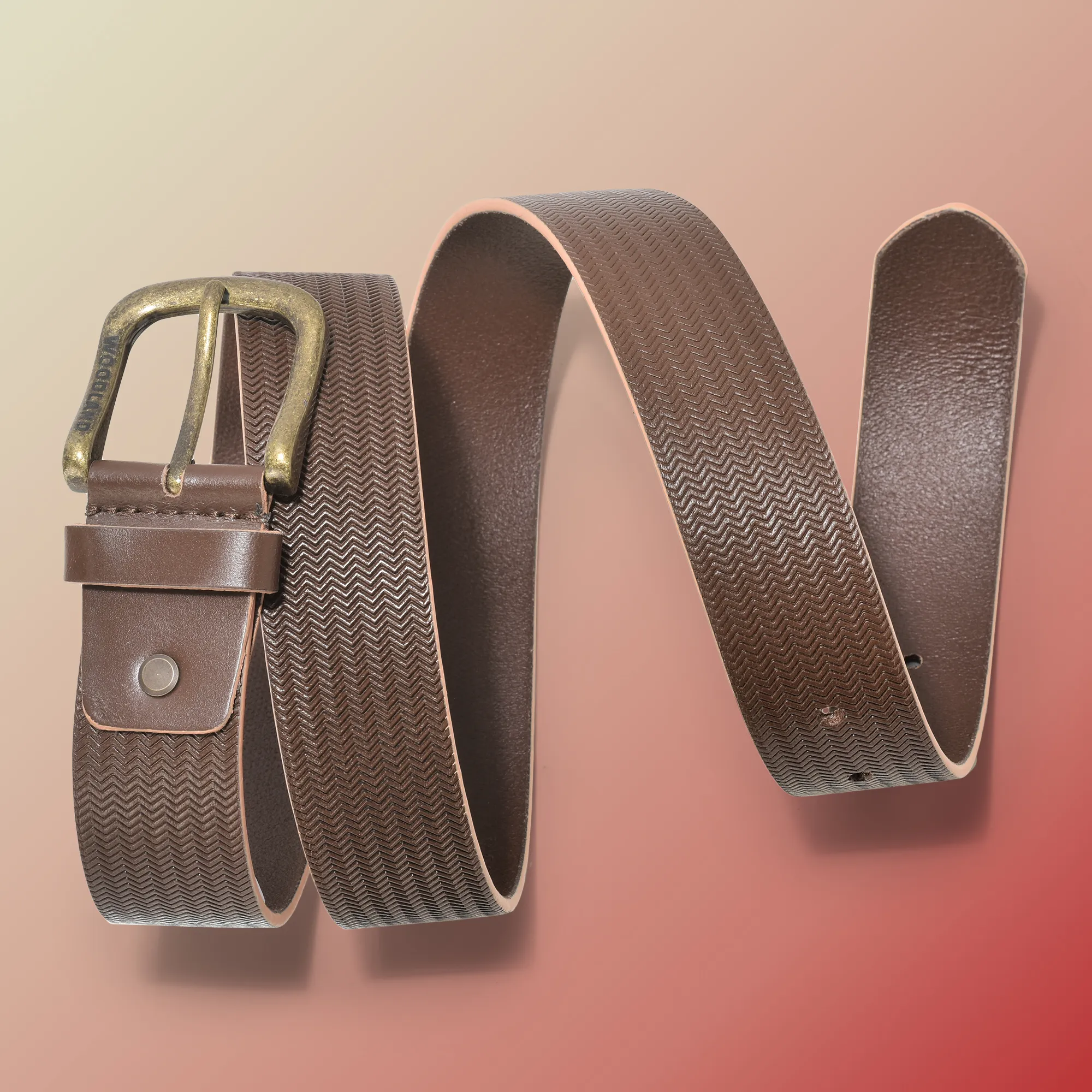 Woodland Brown Men Leather Belt - Thumbnail 4
