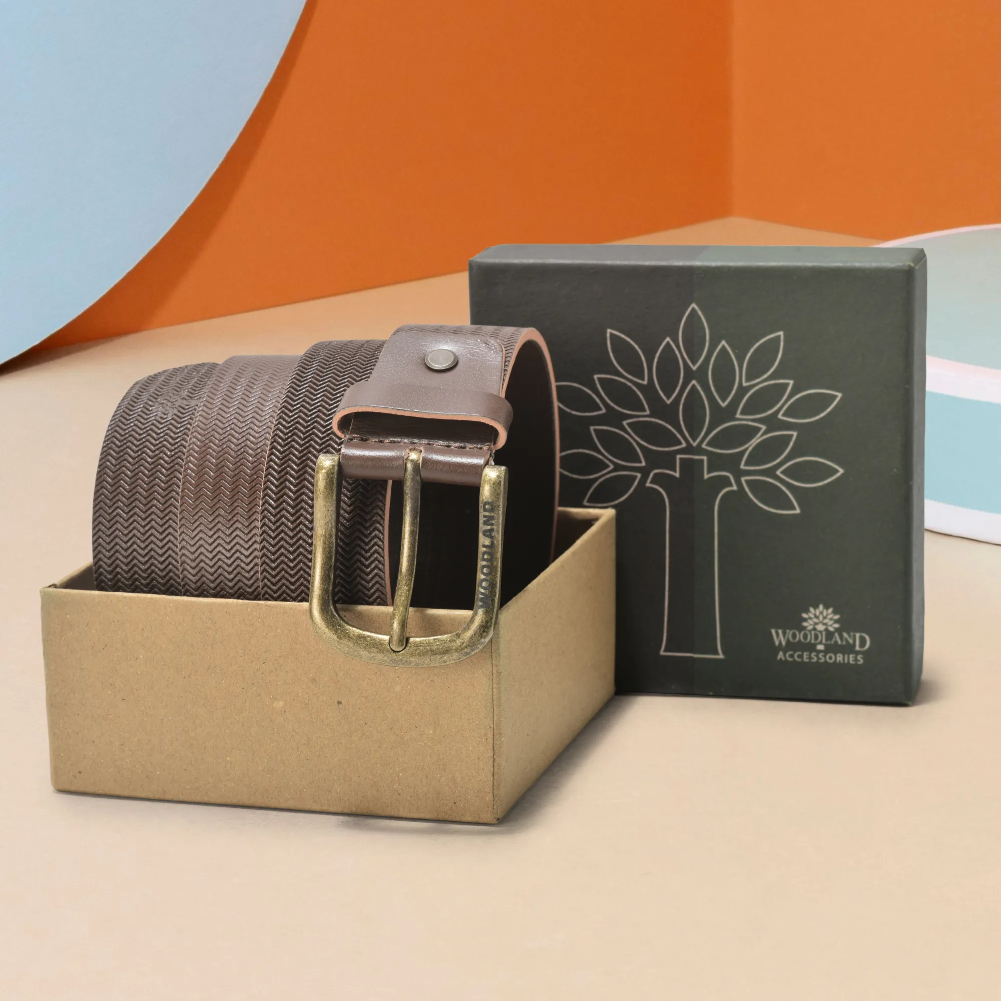 Woodland Brown Men Leather Belt - Thumbnail 5