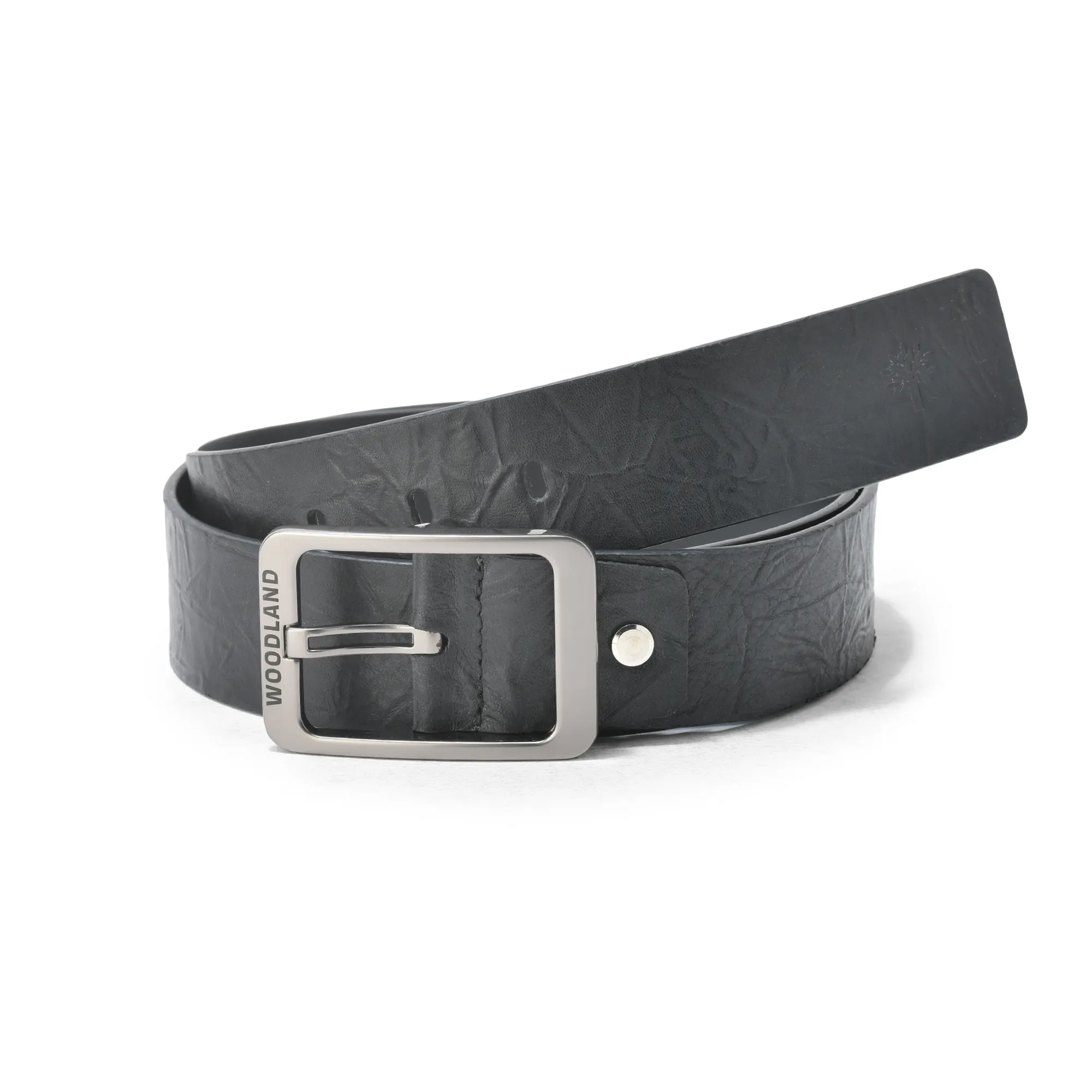 Black Leather Belt With Texture Design - Image 1