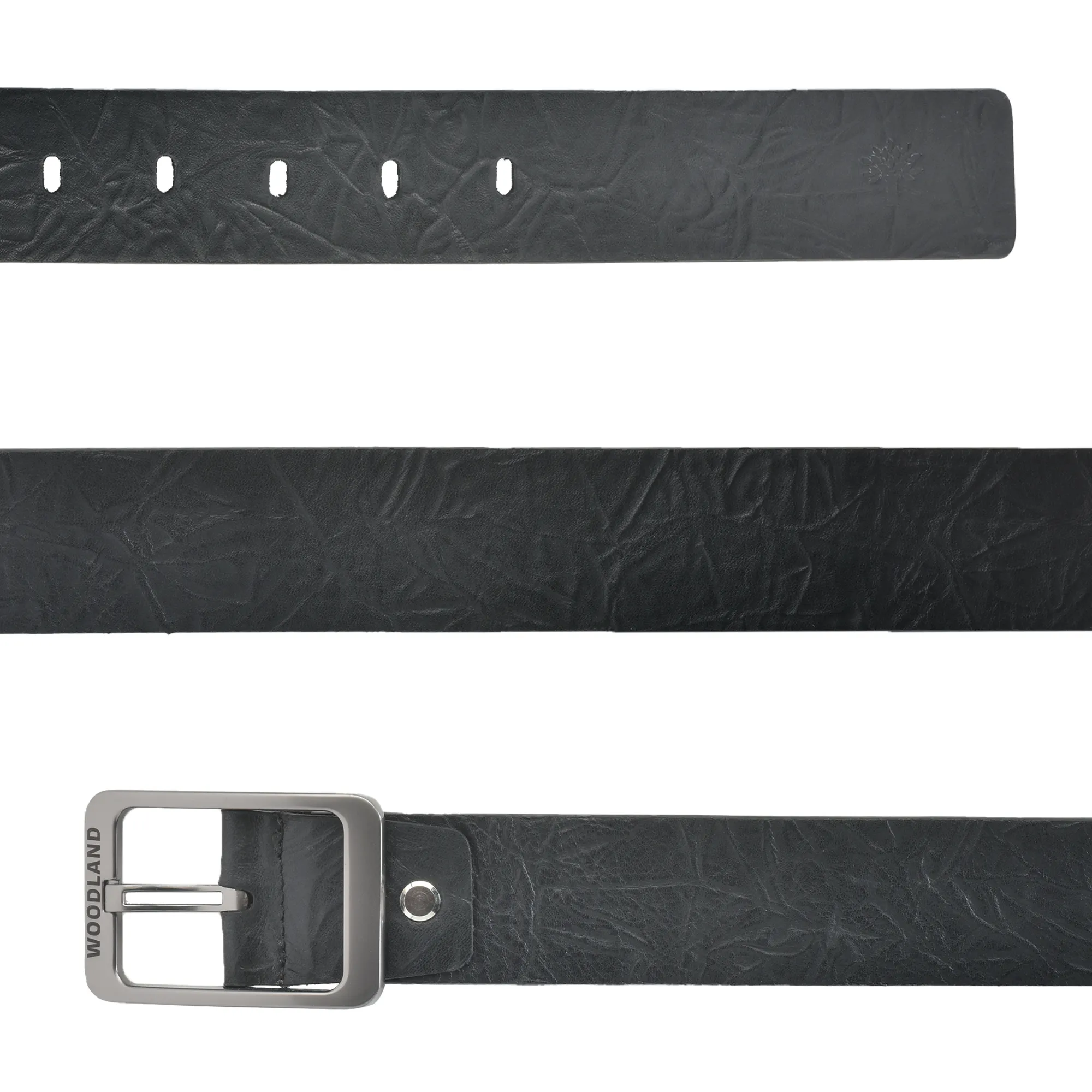 Black Leather Belt With Texture Design - Thumbnail 3