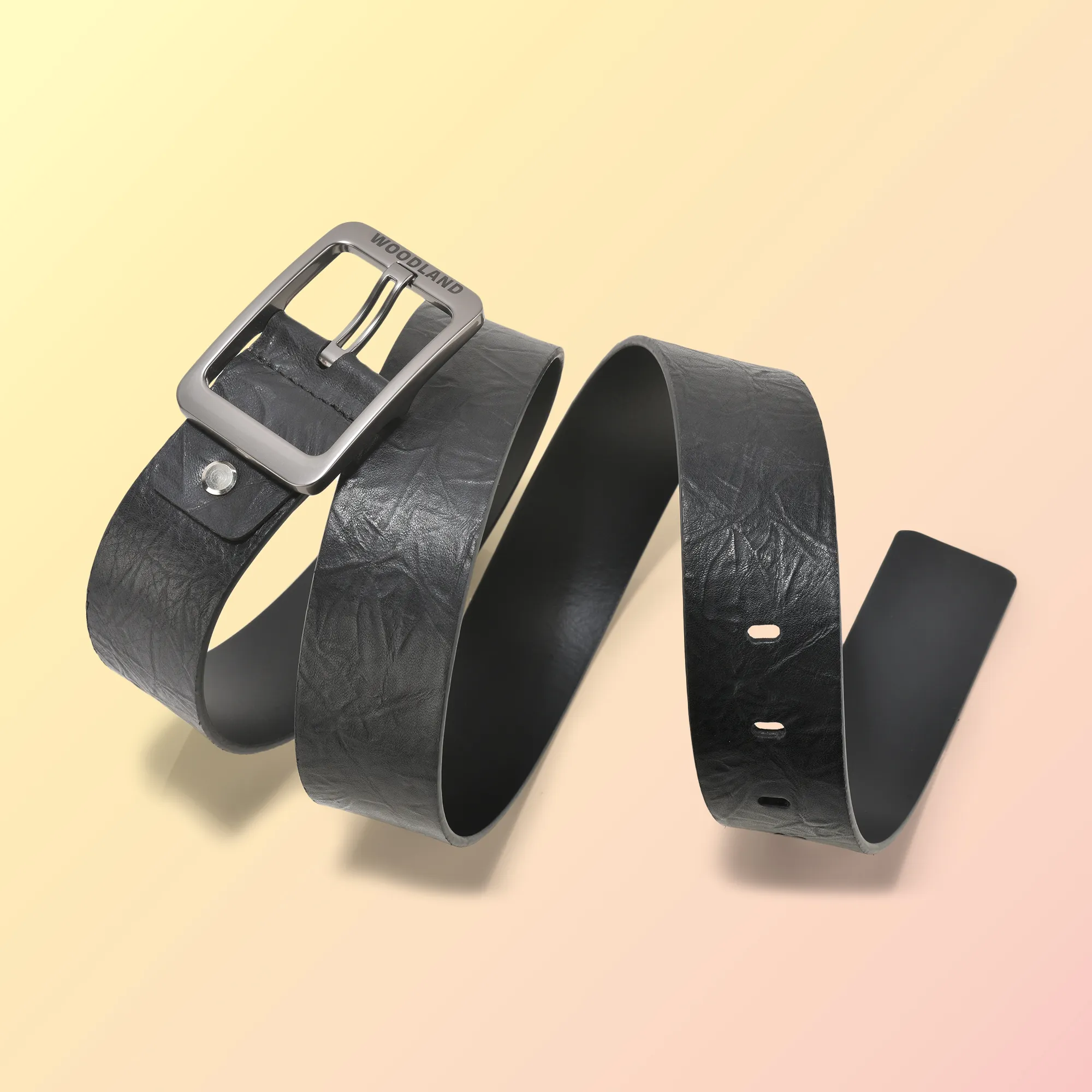 Black Leather Belt With Texture Design - Thumbnail 4