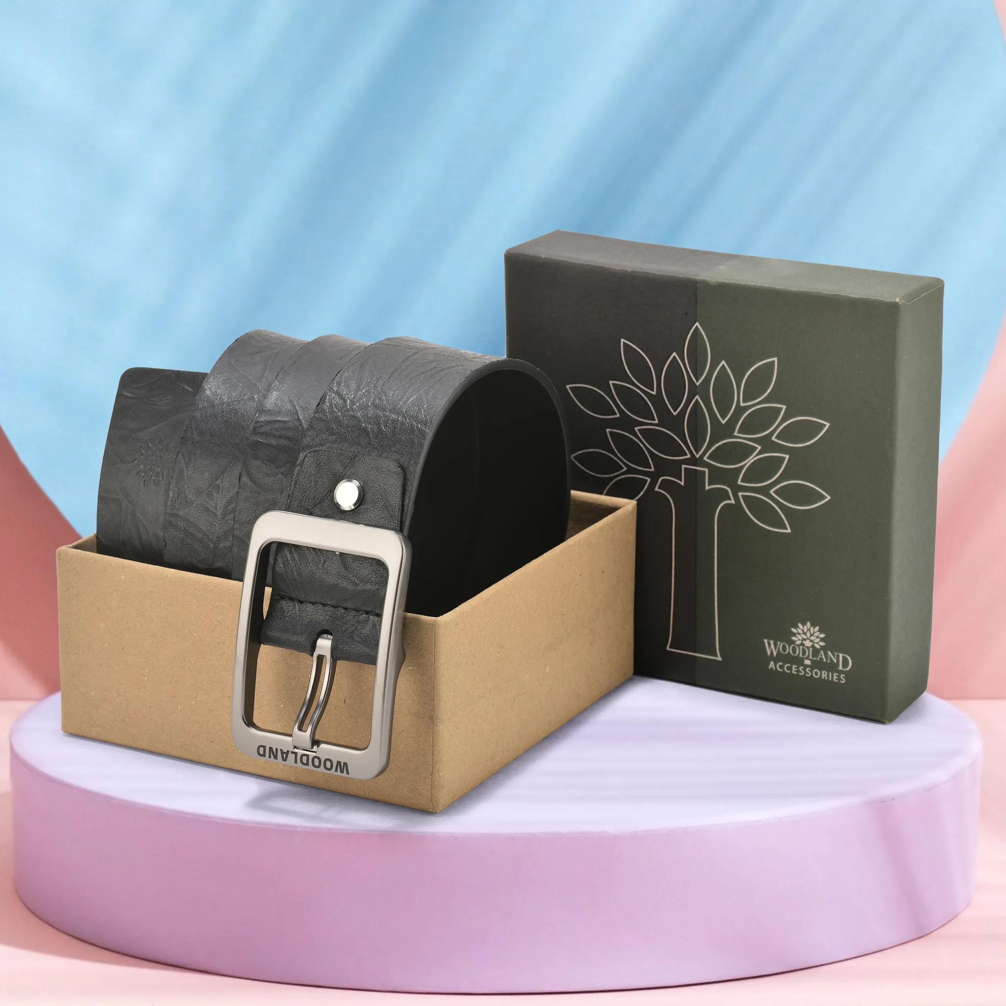 Black Leather Belt With Texture Design - Thumbnail 5