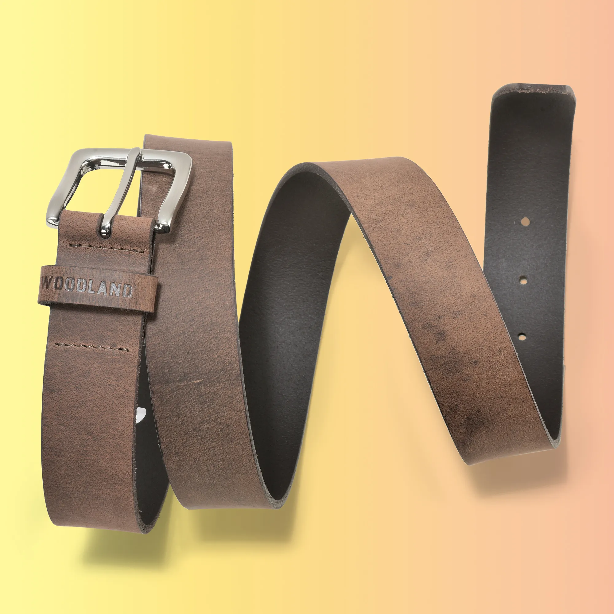 Woodland Brown Leather Belt For Men - Thumbnail 4