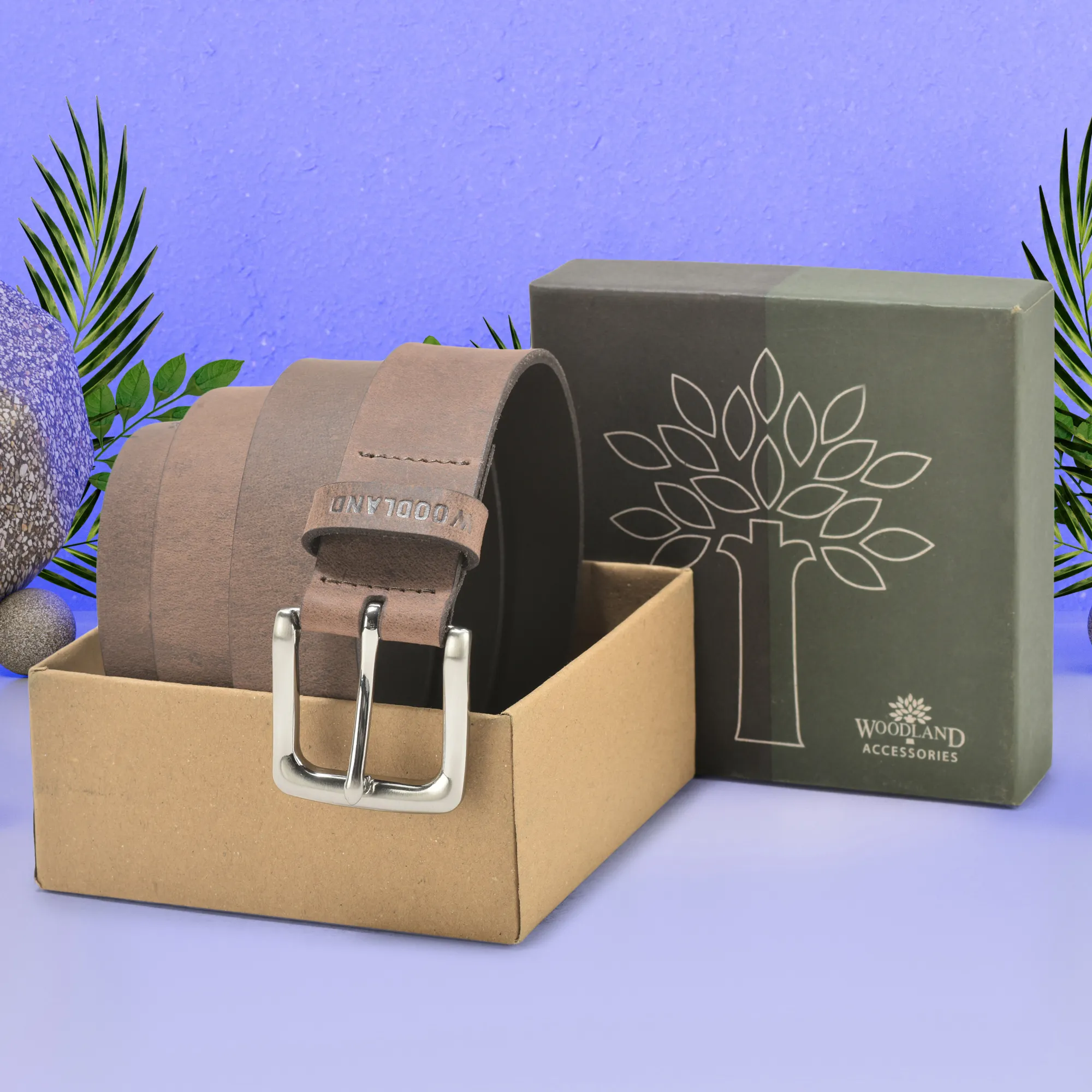 Woodland Brown Leather Belt For Men - Thumbnail 5