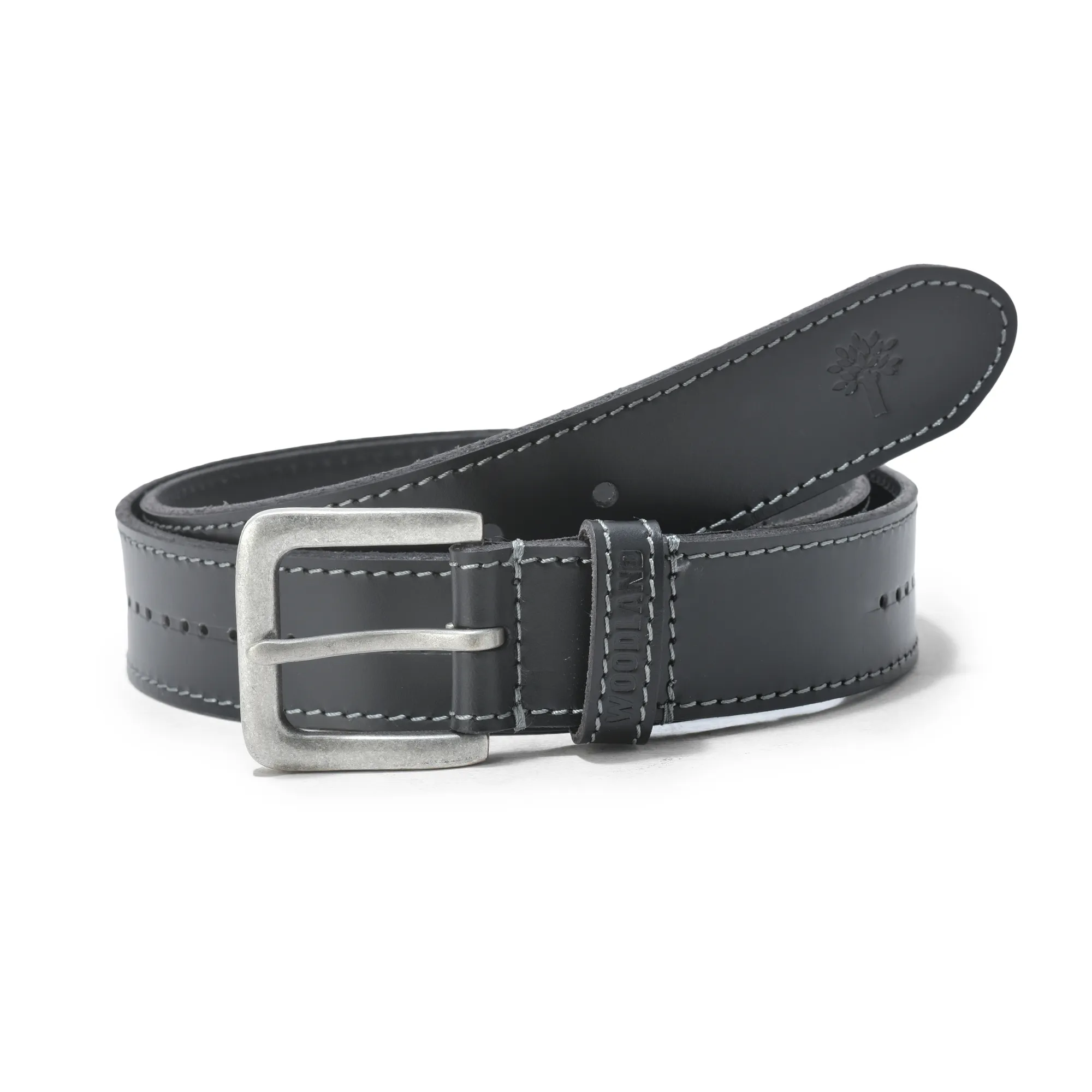 Black Leather Men Belt Punch Hole Design - Image 1