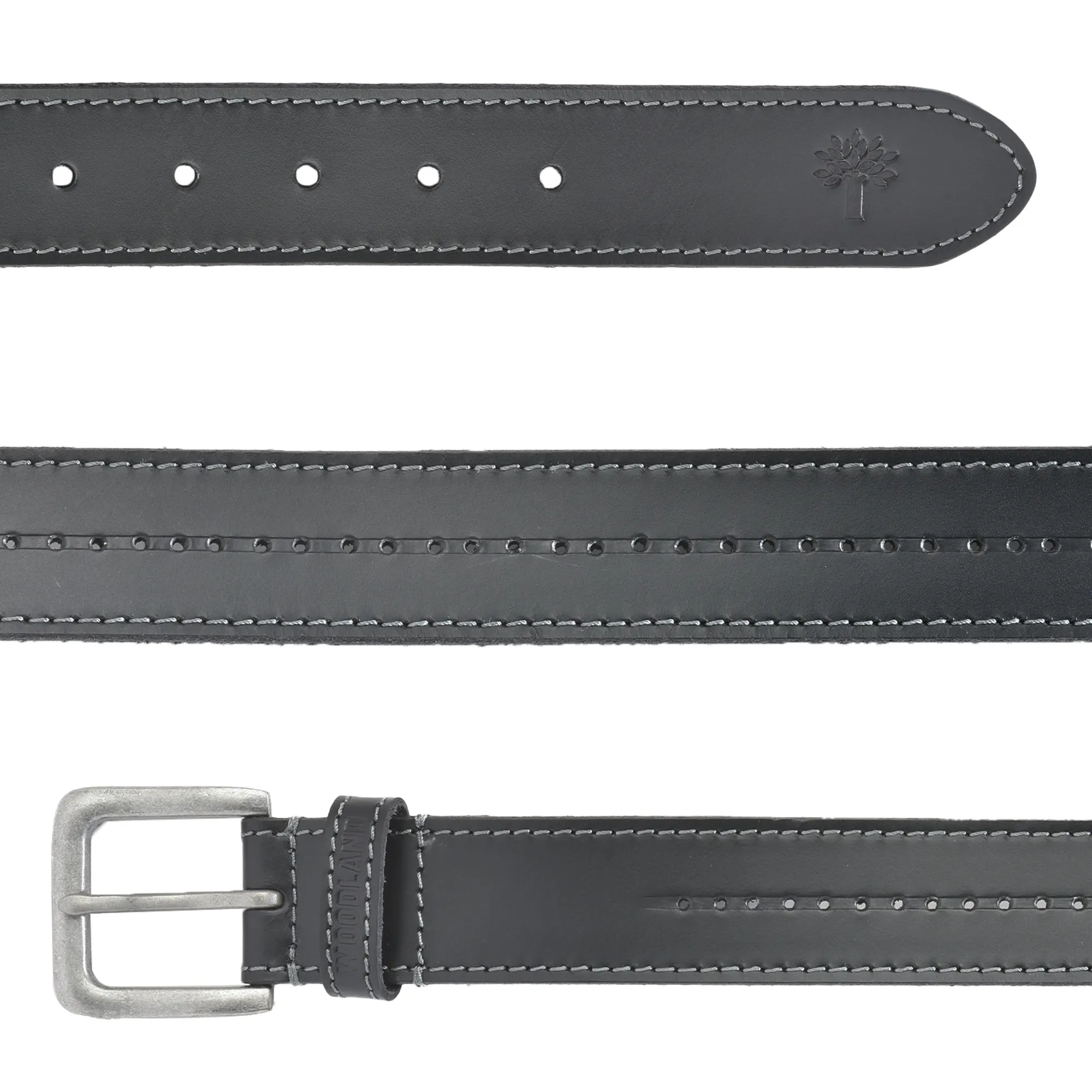 Black Leather Men Belt Punch Hole Design - Thumbnail 3