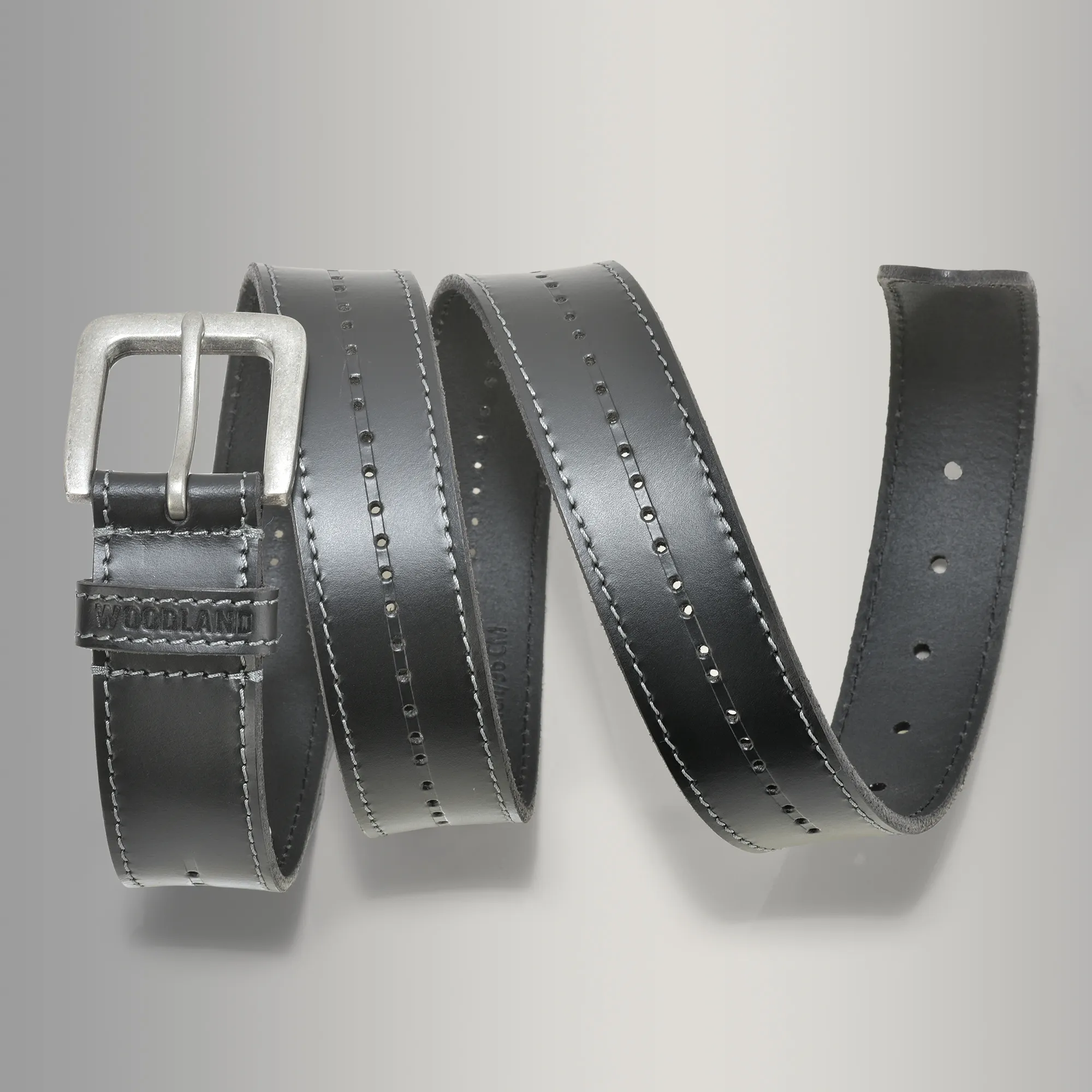 Black Leather Men Belt Punch Hole Design - Thumbnail 4