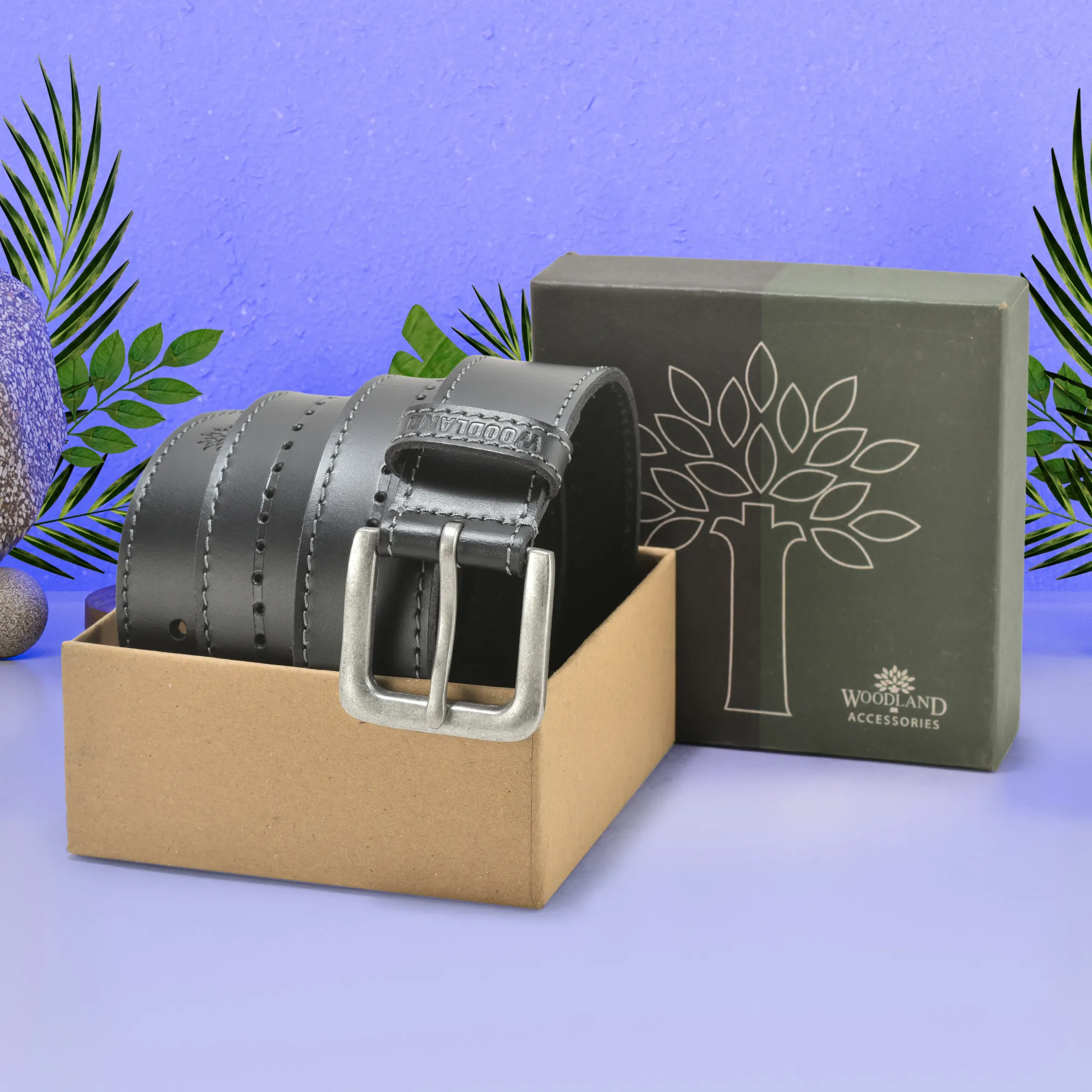 Black Leather Men Belt Punch Hole Design - Thumbnail 5