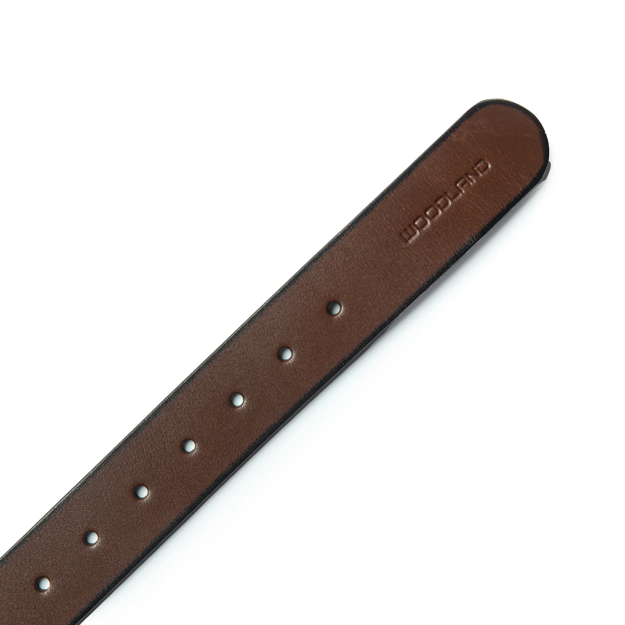 Woodland Men Brown Leather Belt with Metal Buckle - Thumbnail 3