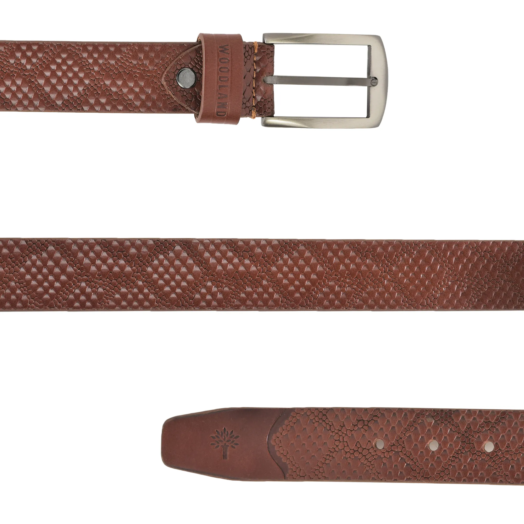 Woodland Men Tan Textured Leather Belt - Thumbnail 2