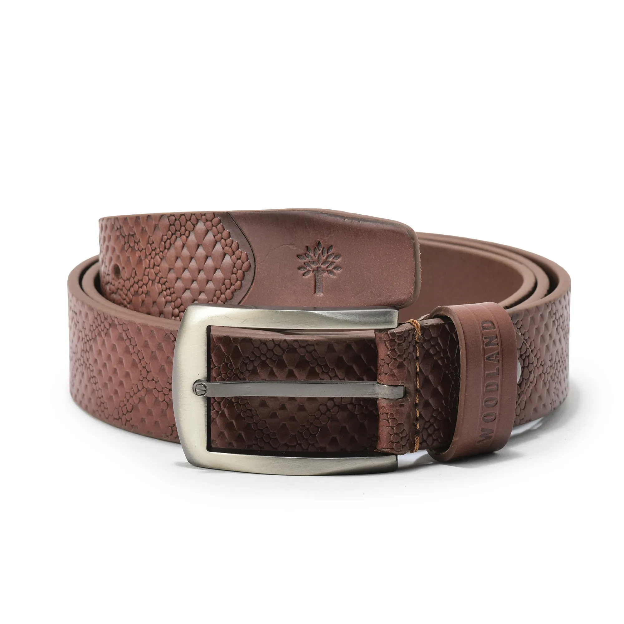Woodland Men Tan Textured Leather Belt - Thumbnail 6