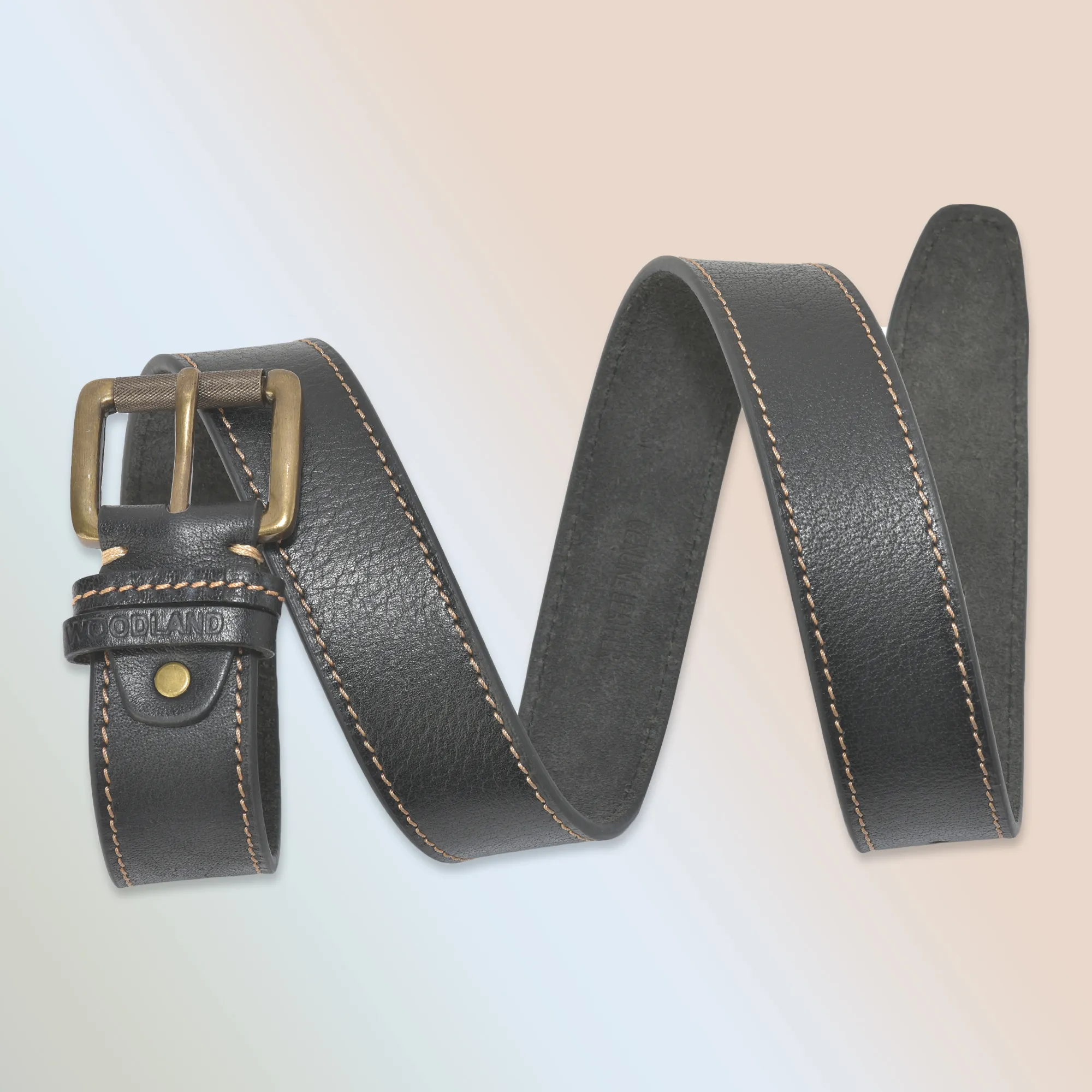 Woodland Black Stylish Leather Belt - Thumbnail 5