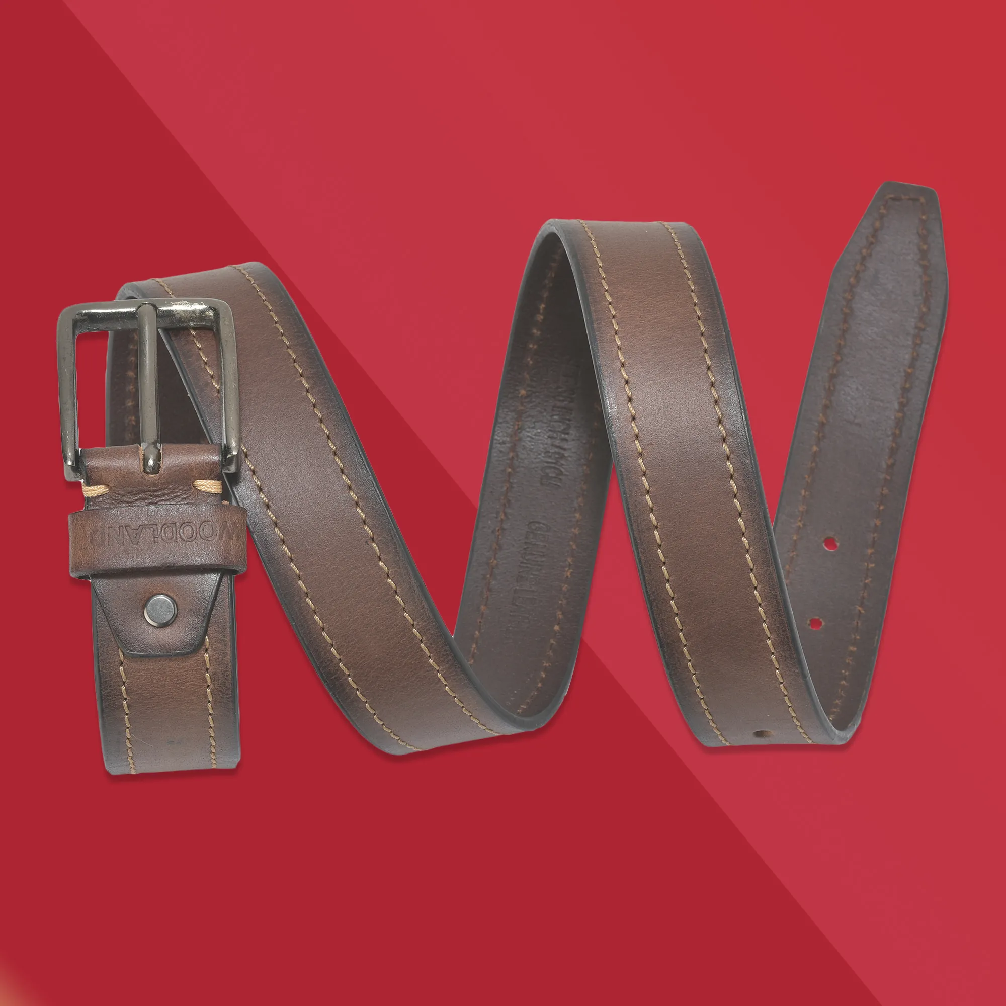 Woodland Matte Buckle Brown Mens Leather Belt - Thumbnail 5