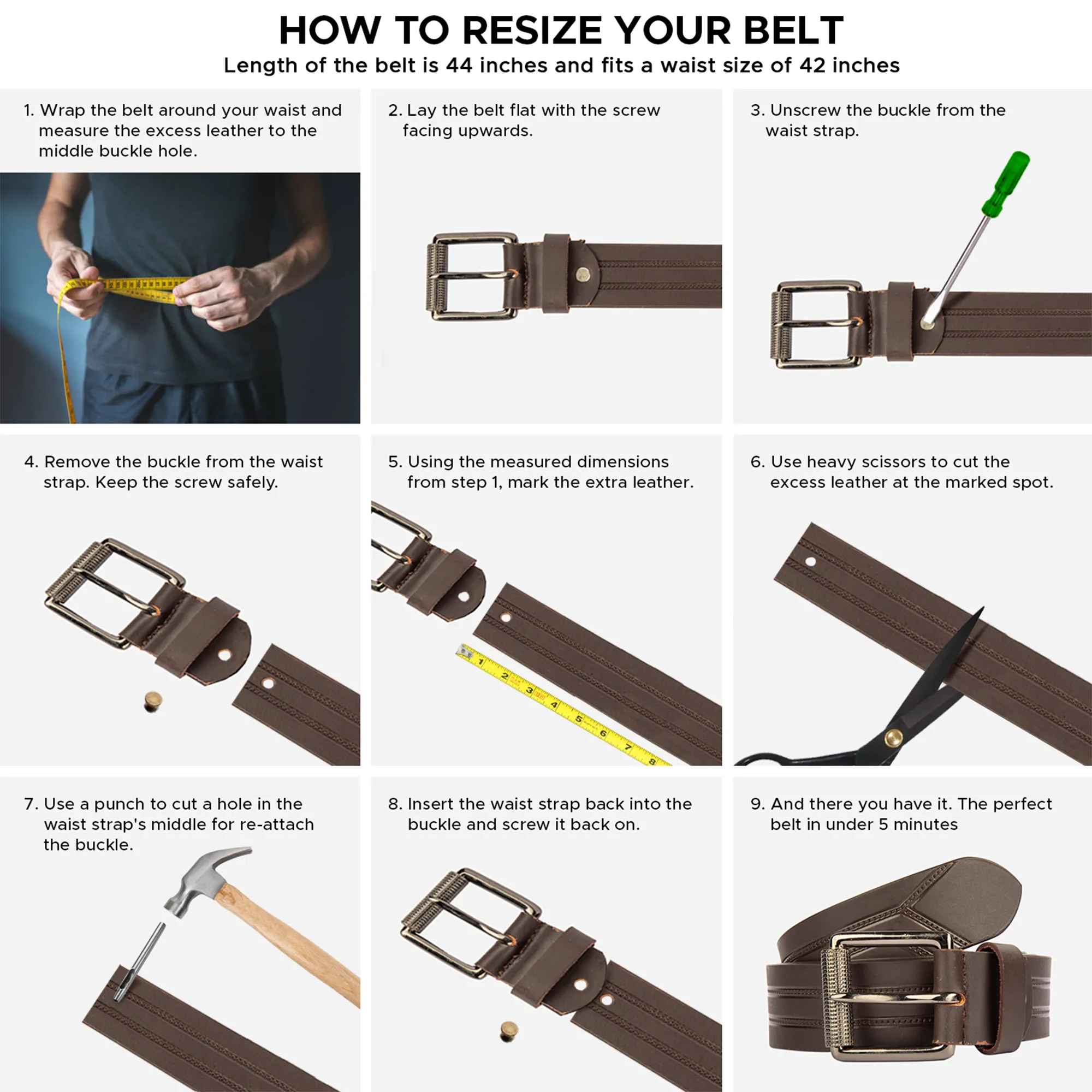 Woodland Men Brown Leather Signature Textured Belt - Thumbnail 7