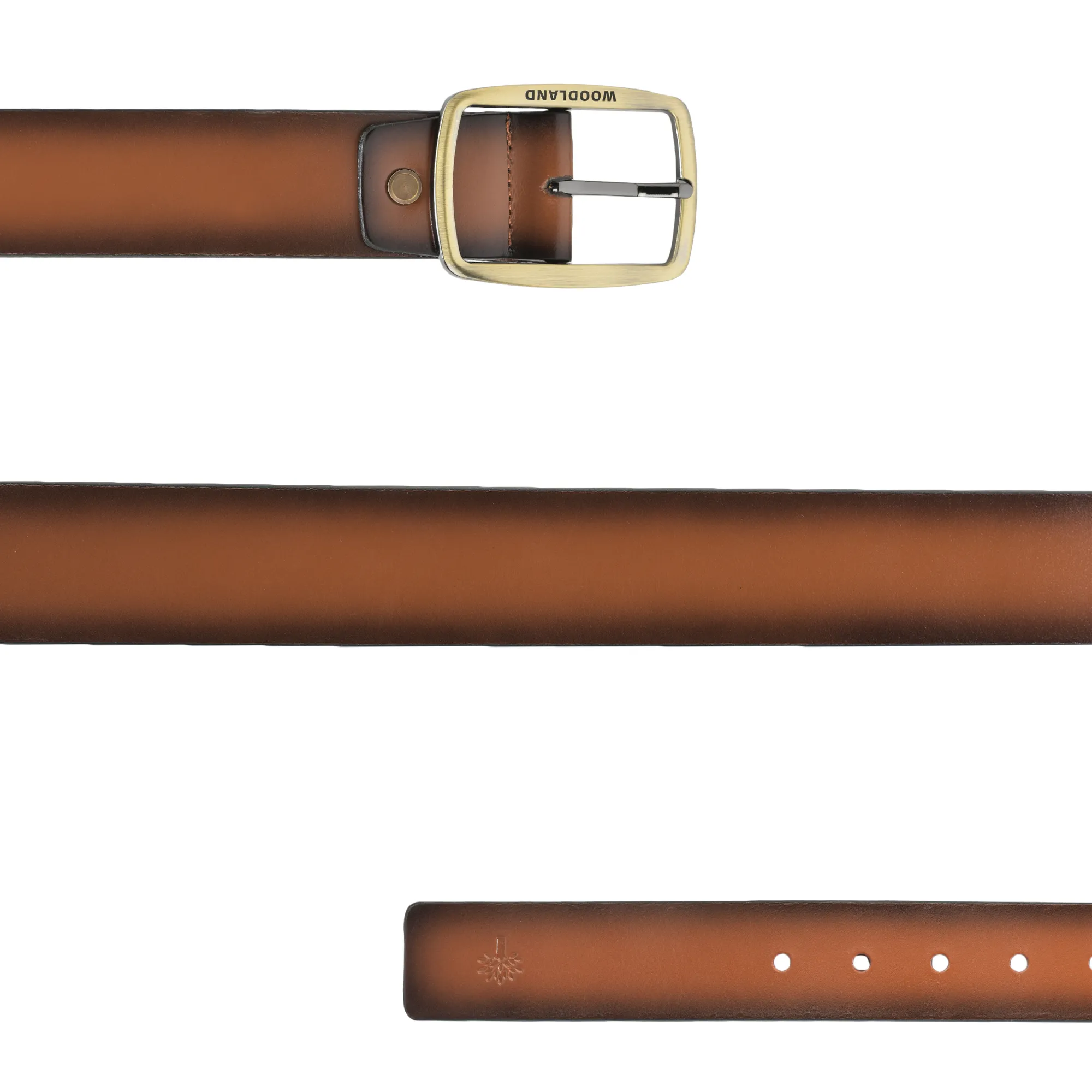 Woodland Men Tan Leather Belt with Antique Brass Buckle - Thumbnail 3