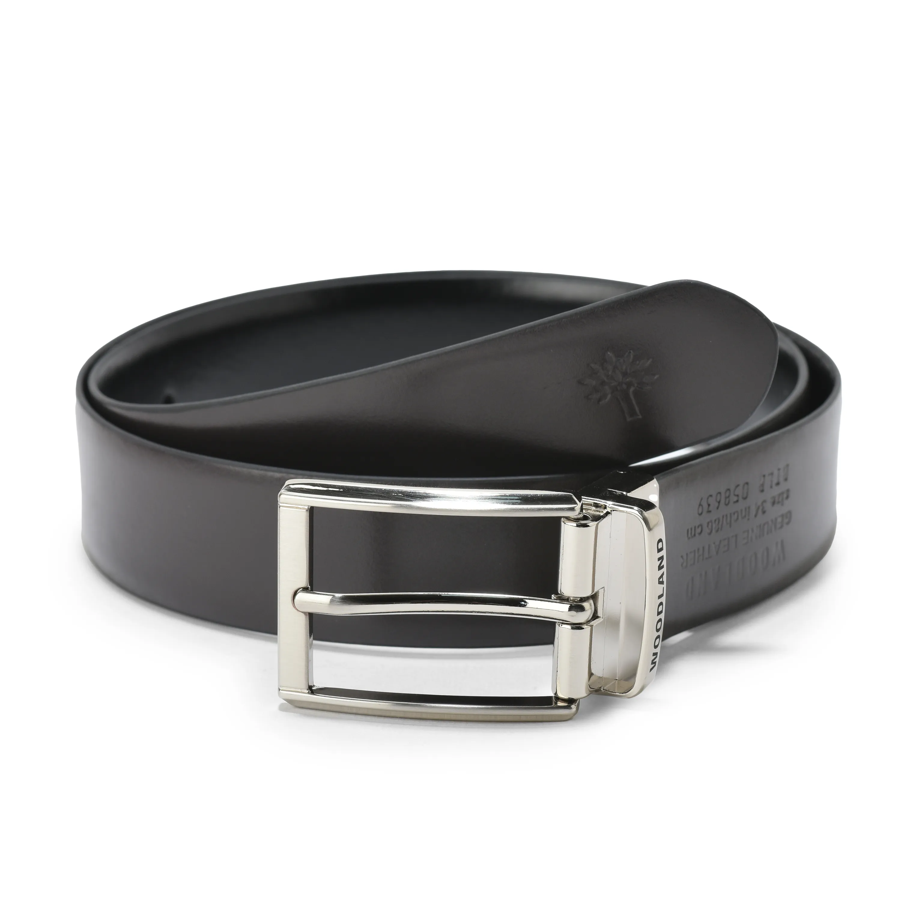       Woodland Men Black/Brown Leather Belt with Sleek Metallic Buckle - Thumbnail 6