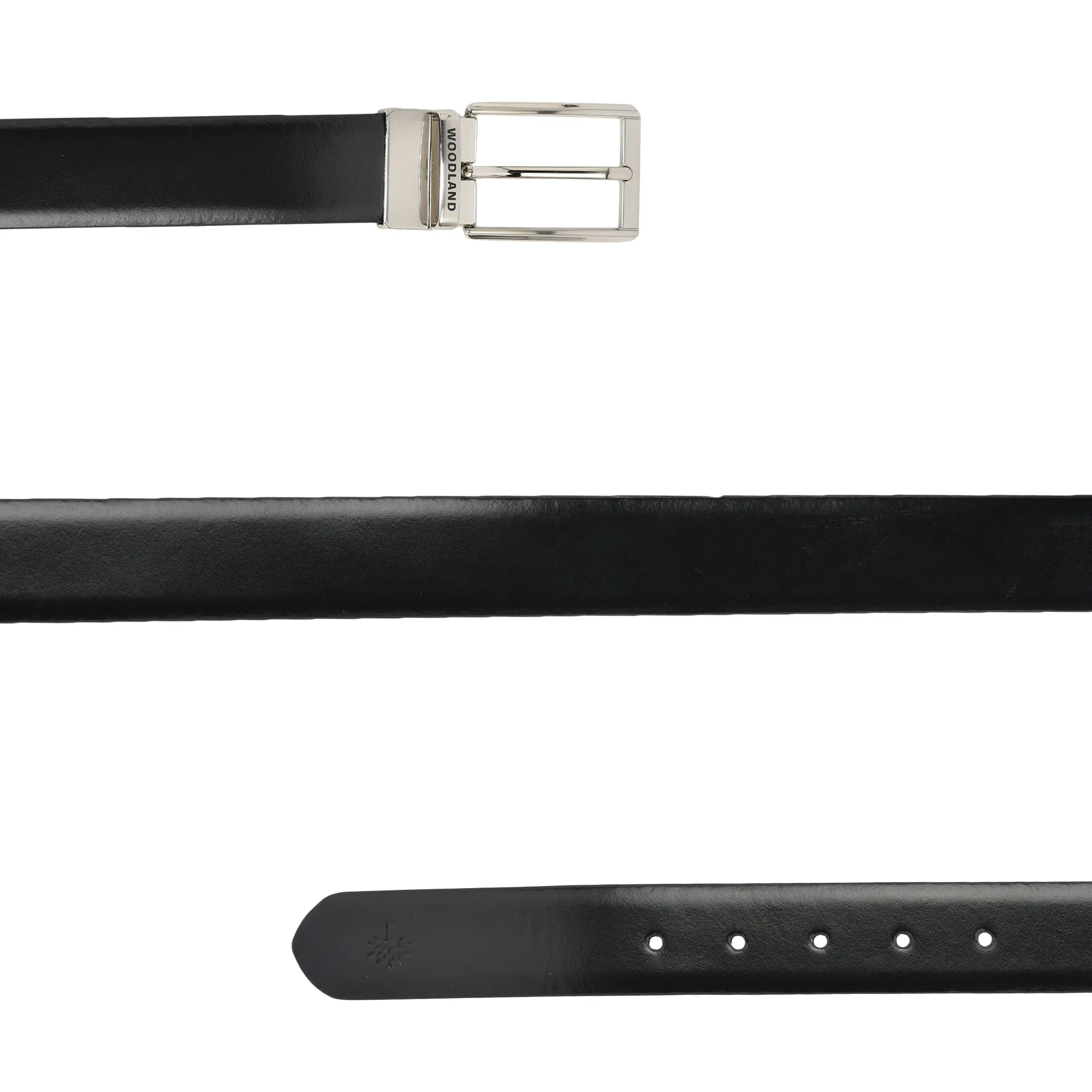       Woodland Men Black/Brown Leather Belt with Sleek Metallic Buckle - Thumbnail 8