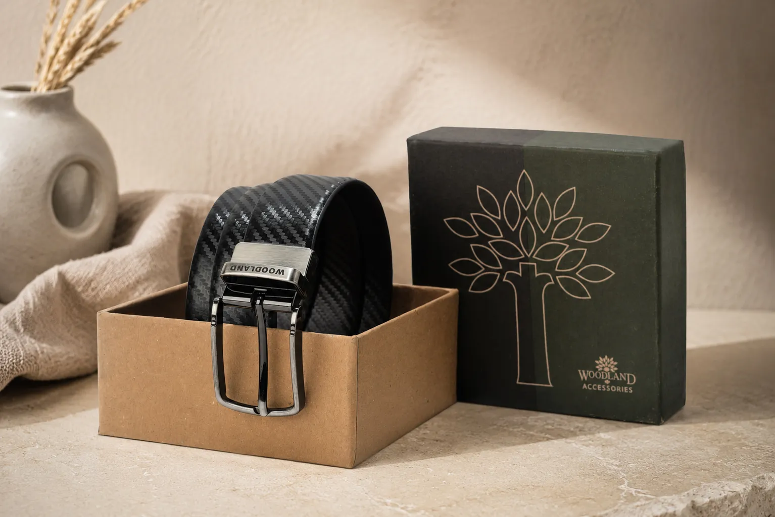 Woods Men Black/Brown Classic Leather Belt - Thumbnail 2