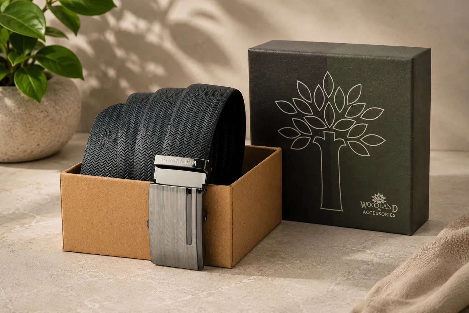 Woods Men  Black/Brown Leather Belt  - Thumbnail 2