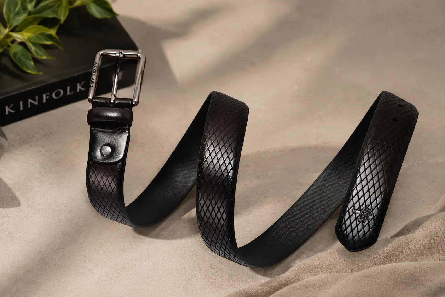 Woodland Men Brown Patterned Leather Belt - Thumbnail 5
