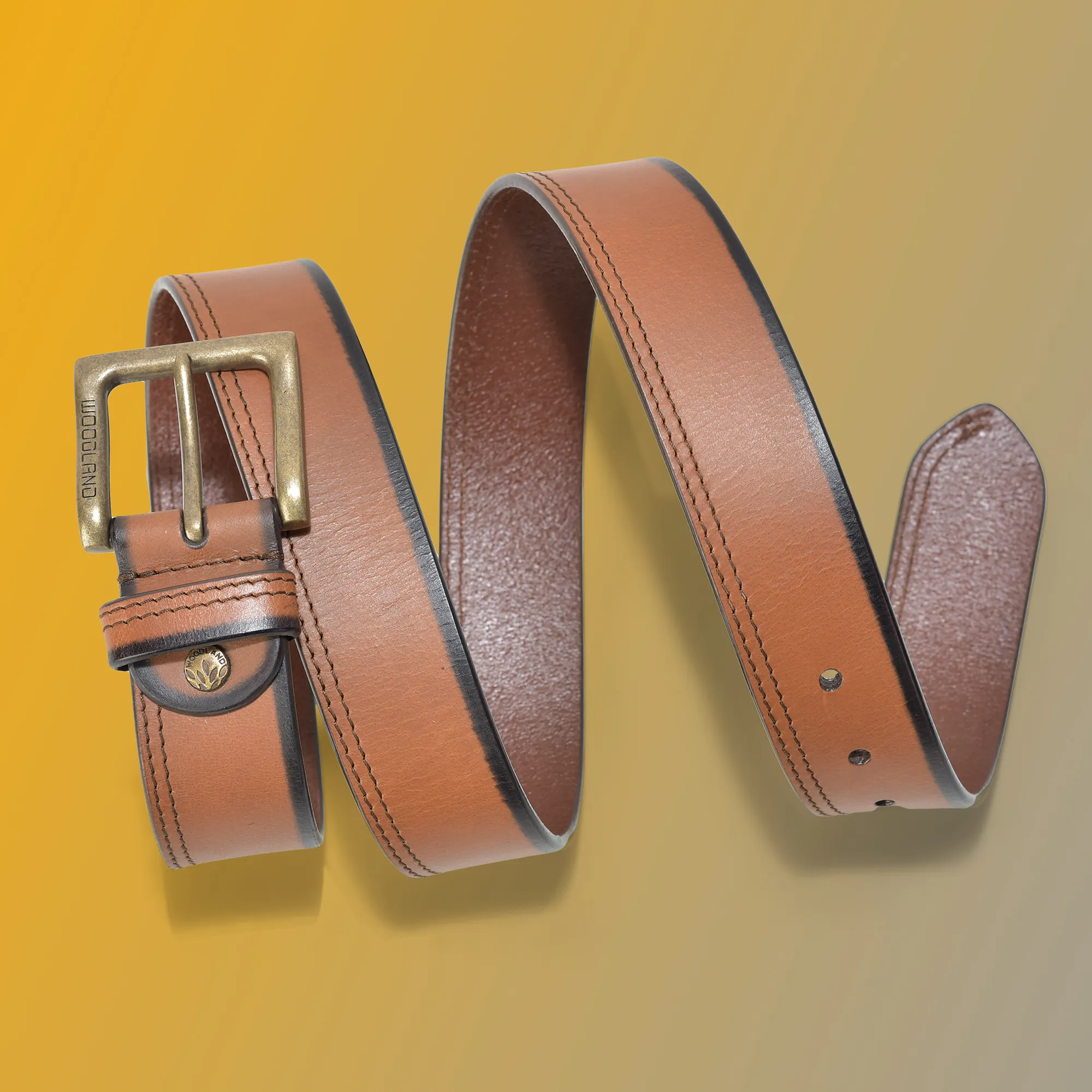 Woodland Men’s Tan Leather Belt - Thumbnail 4