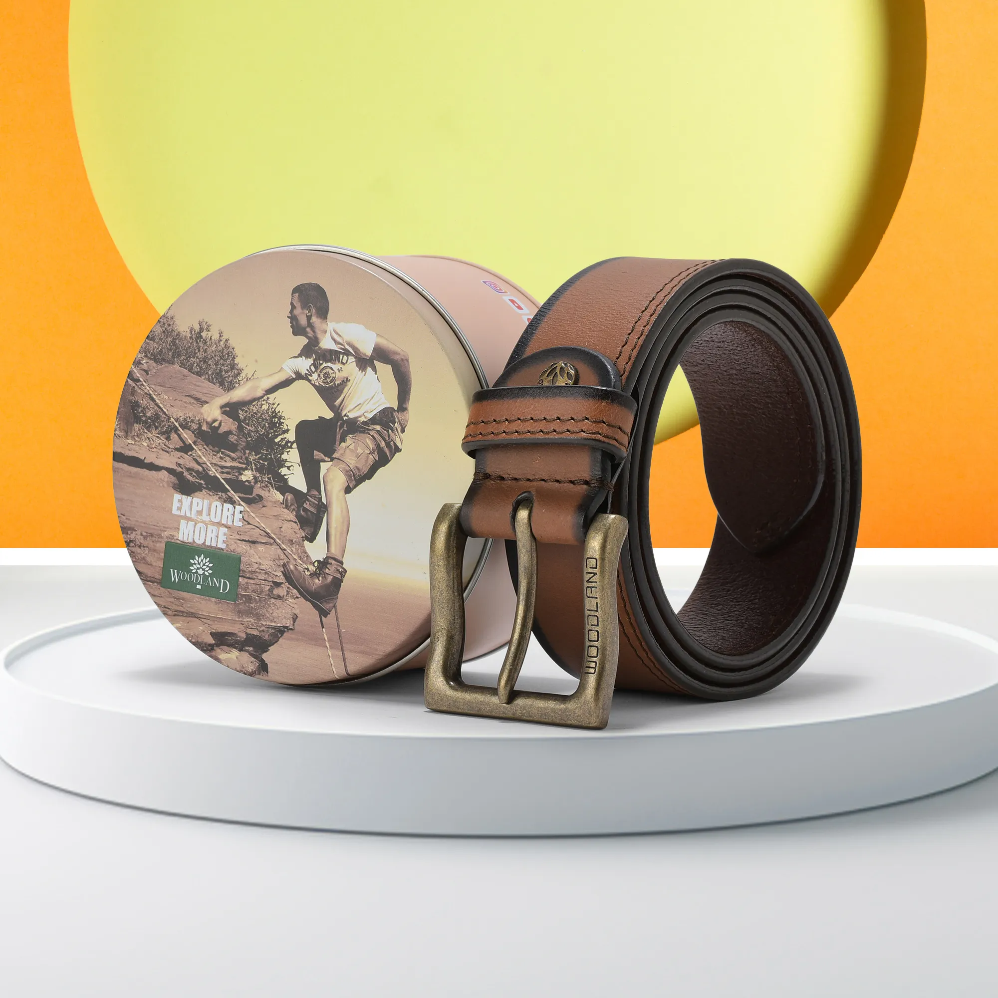 Woodland Men’s Tan Leather Belt - Thumbnail 5