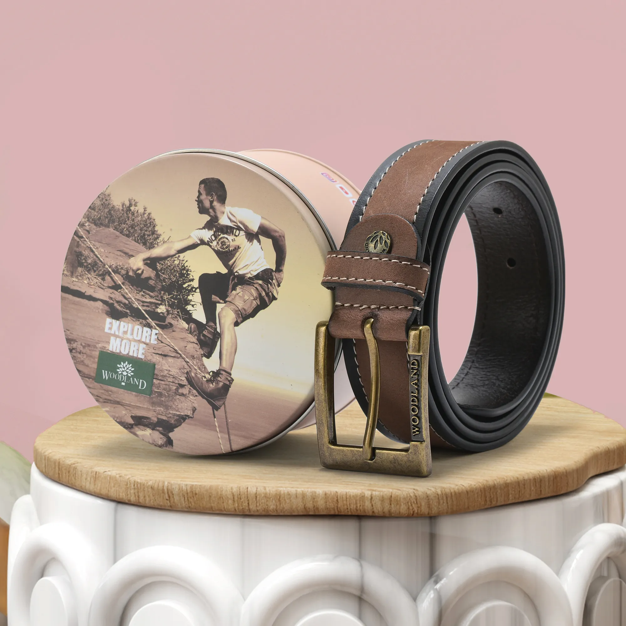 Woodland Men’s Trail Brown Leather Belt - Thumbnail 5