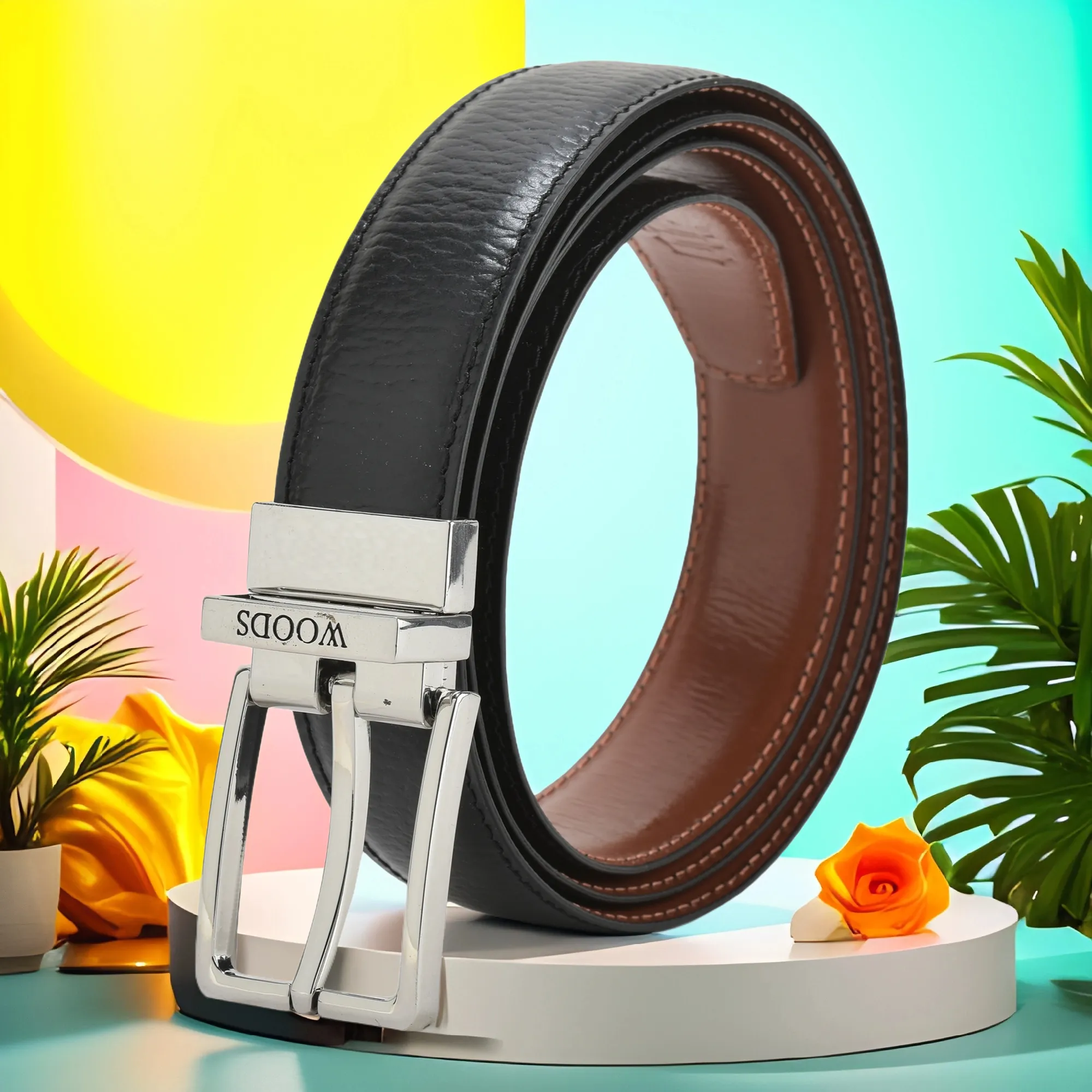 Woodland Men’s Black/Tan Dual-Tone Leather Belt

 - Thumbnail 6