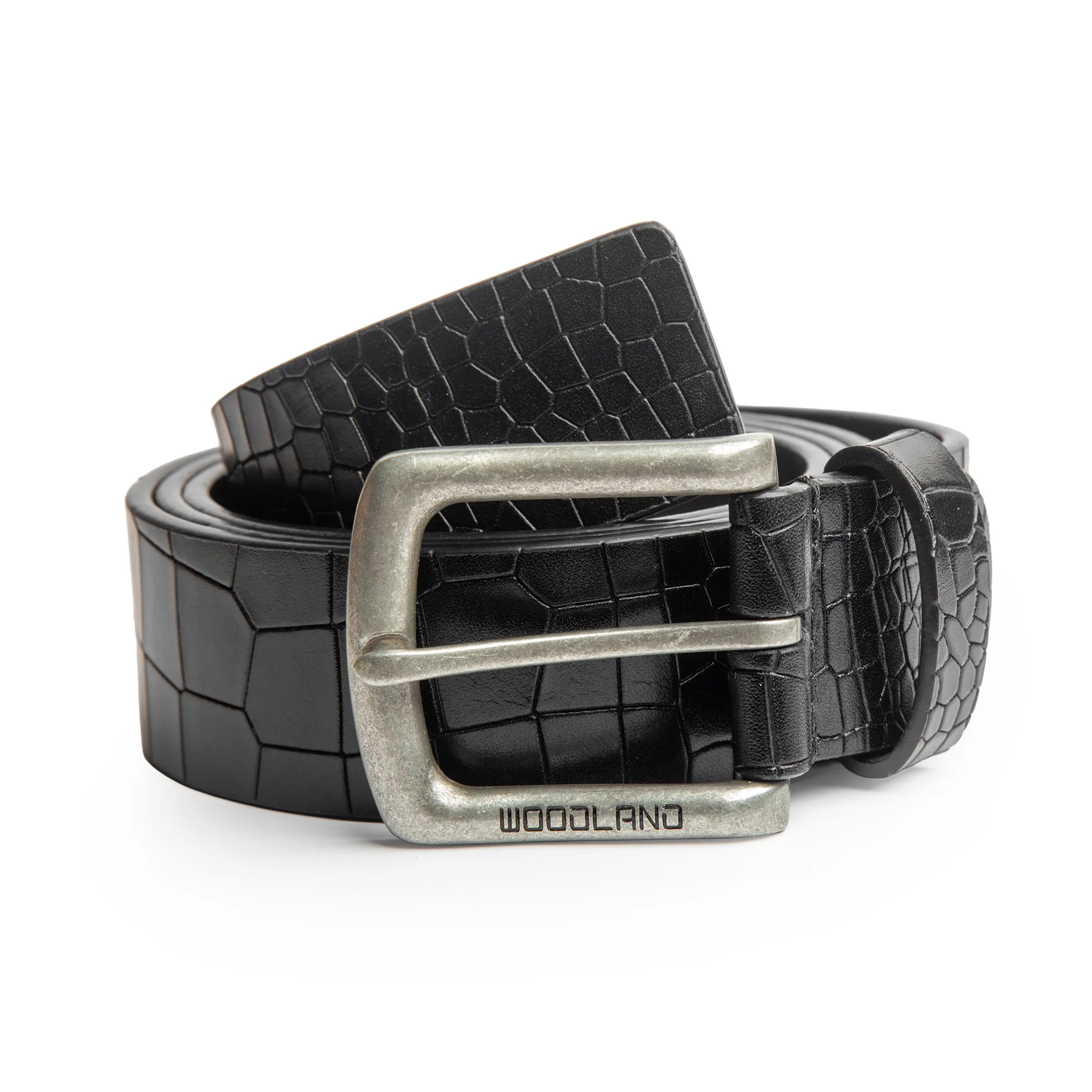 Woodland Men Black Croc-Texture Leather Belt & Wallet Gift Set - Thumbnail 2