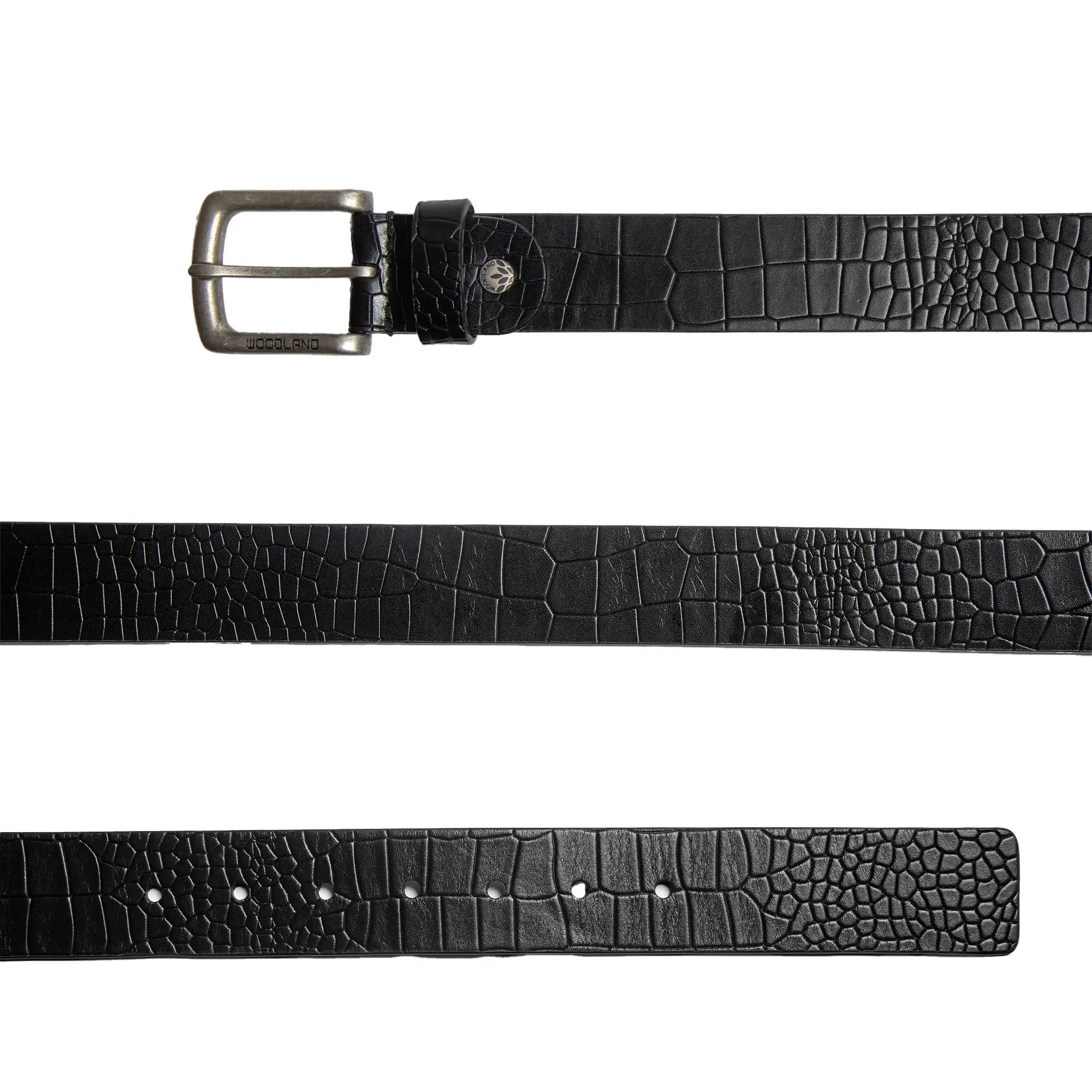 Woodland Men Black Croc-Texture Leather Belt & Wallet Gift Set - Thumbnail 3