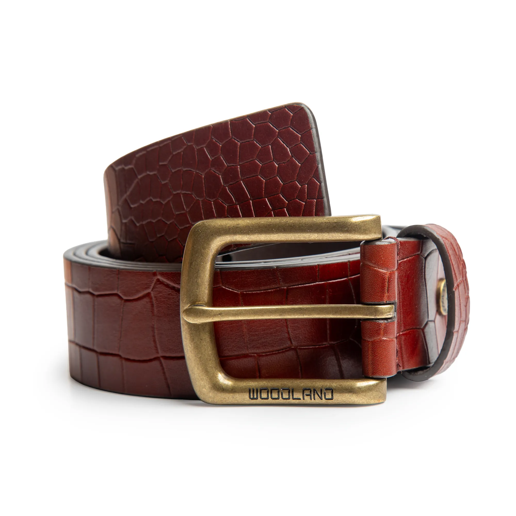 Woodland Men Brown Croc-Texture Leather Belt & Wallet Gift Set - Thumbnail 2
