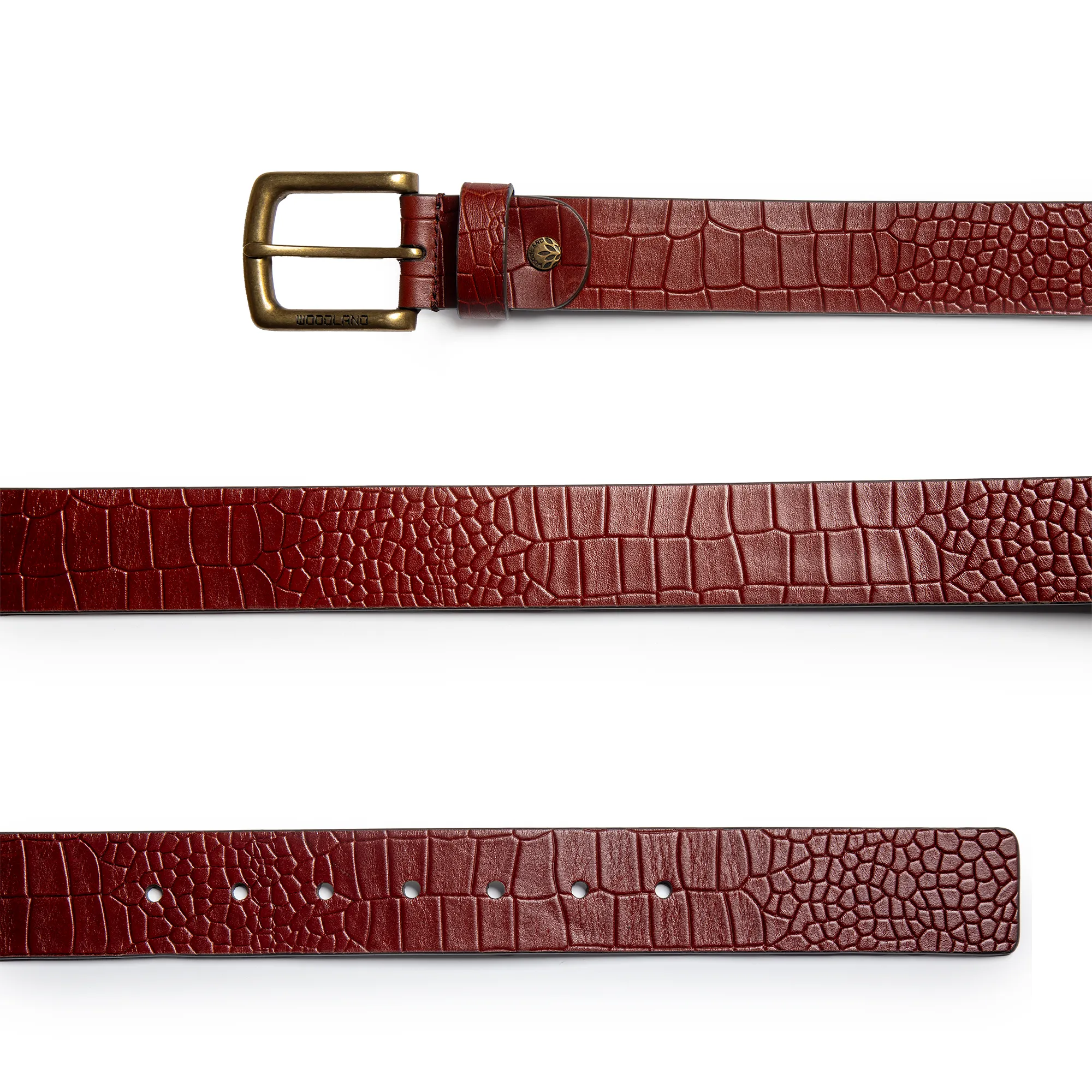 Woodland Men Brown Croc-Texture Leather Belt & Wallet Gift Set - Thumbnail 3
