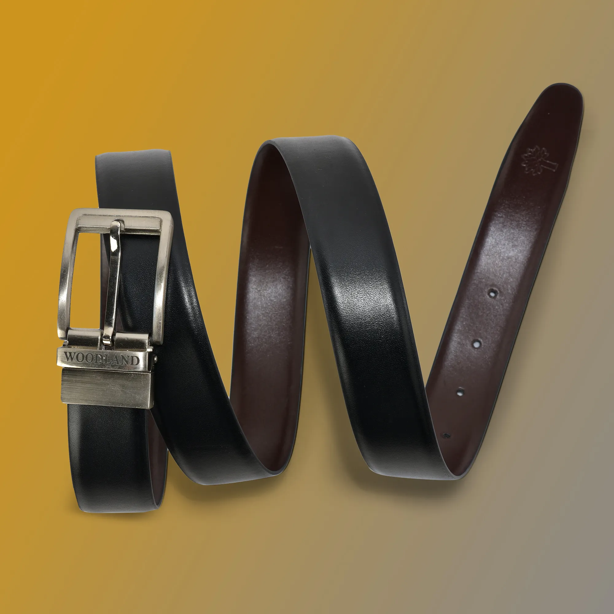 Woodland Men Reversible Black Leather Belt - Thumbnail 14
