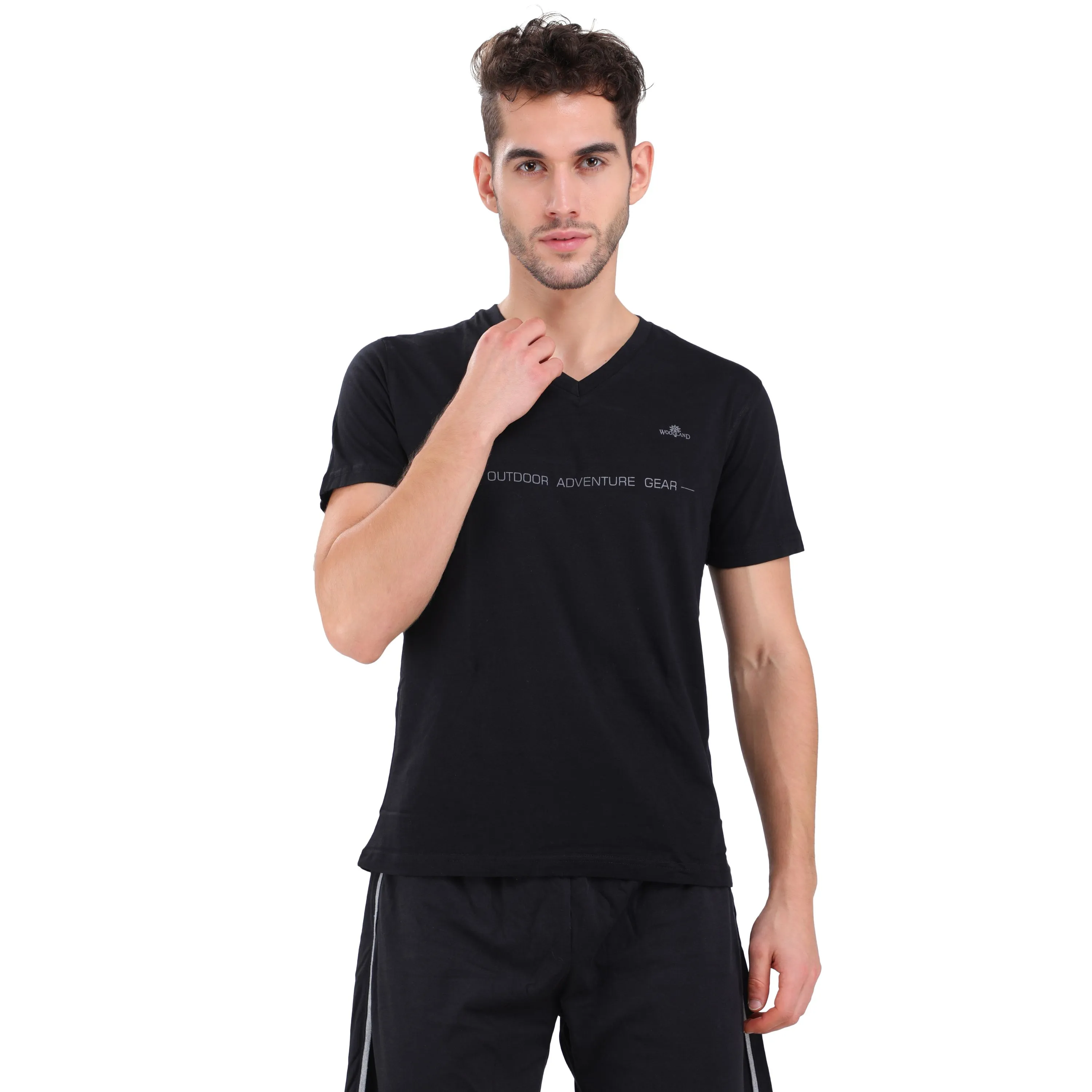 BLACK V neck t-shirt for men - Thumbnail 2