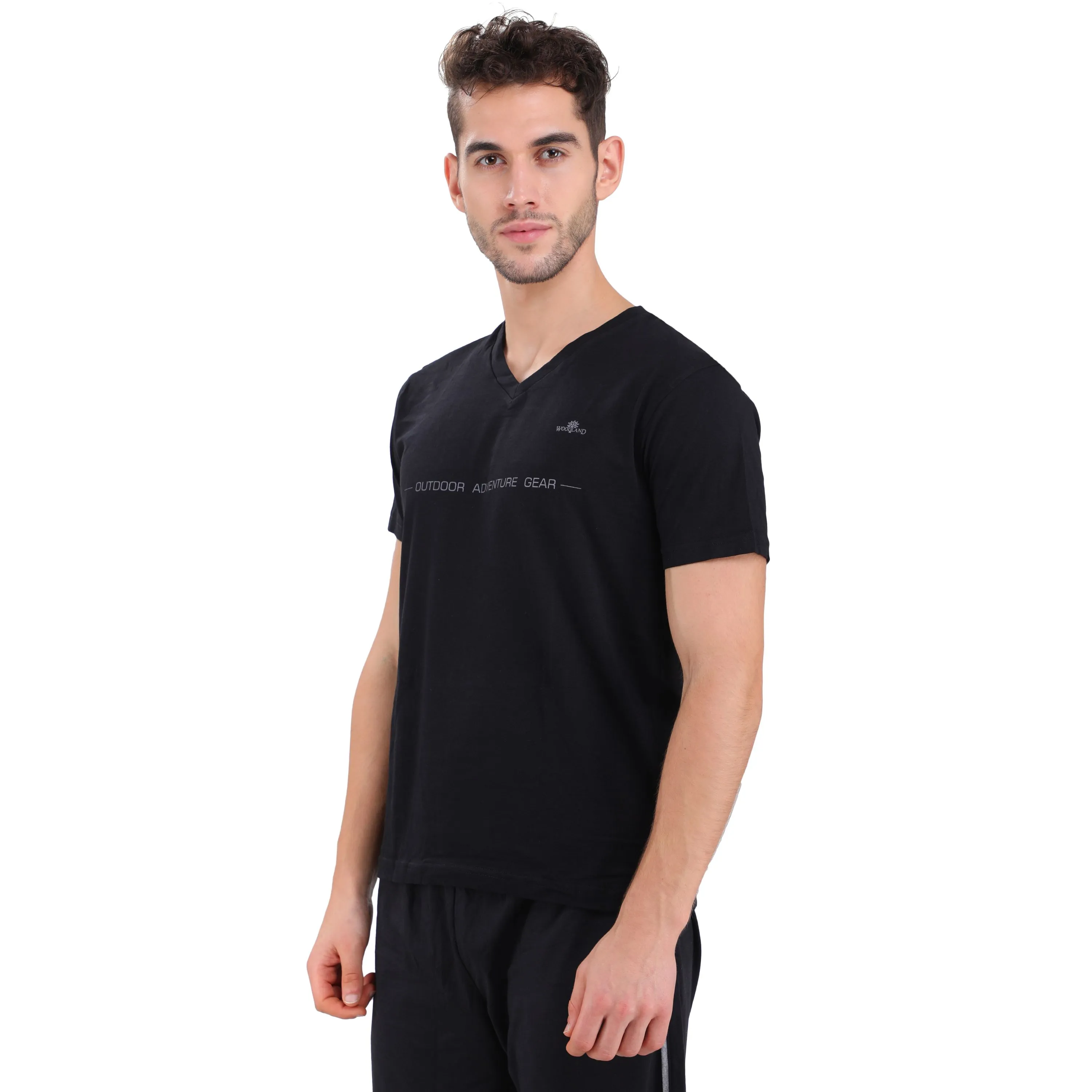 BLACK V neck t-shirt for men - Thumbnail 3