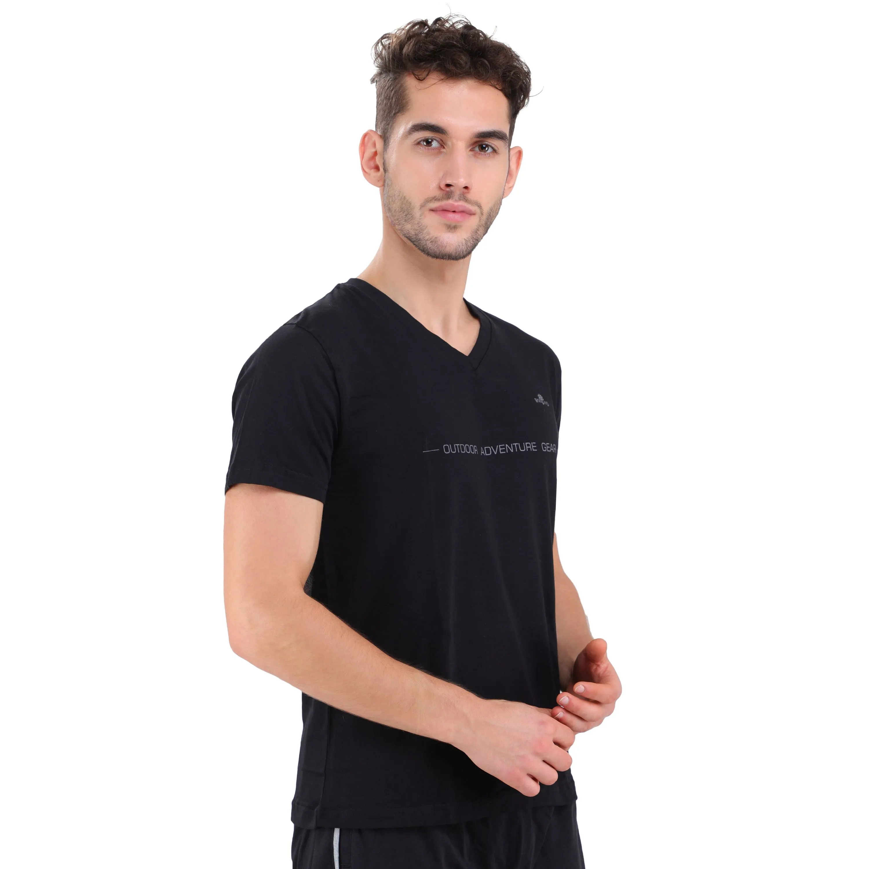 BLACK V neck t-shirt for men - Thumbnail 4