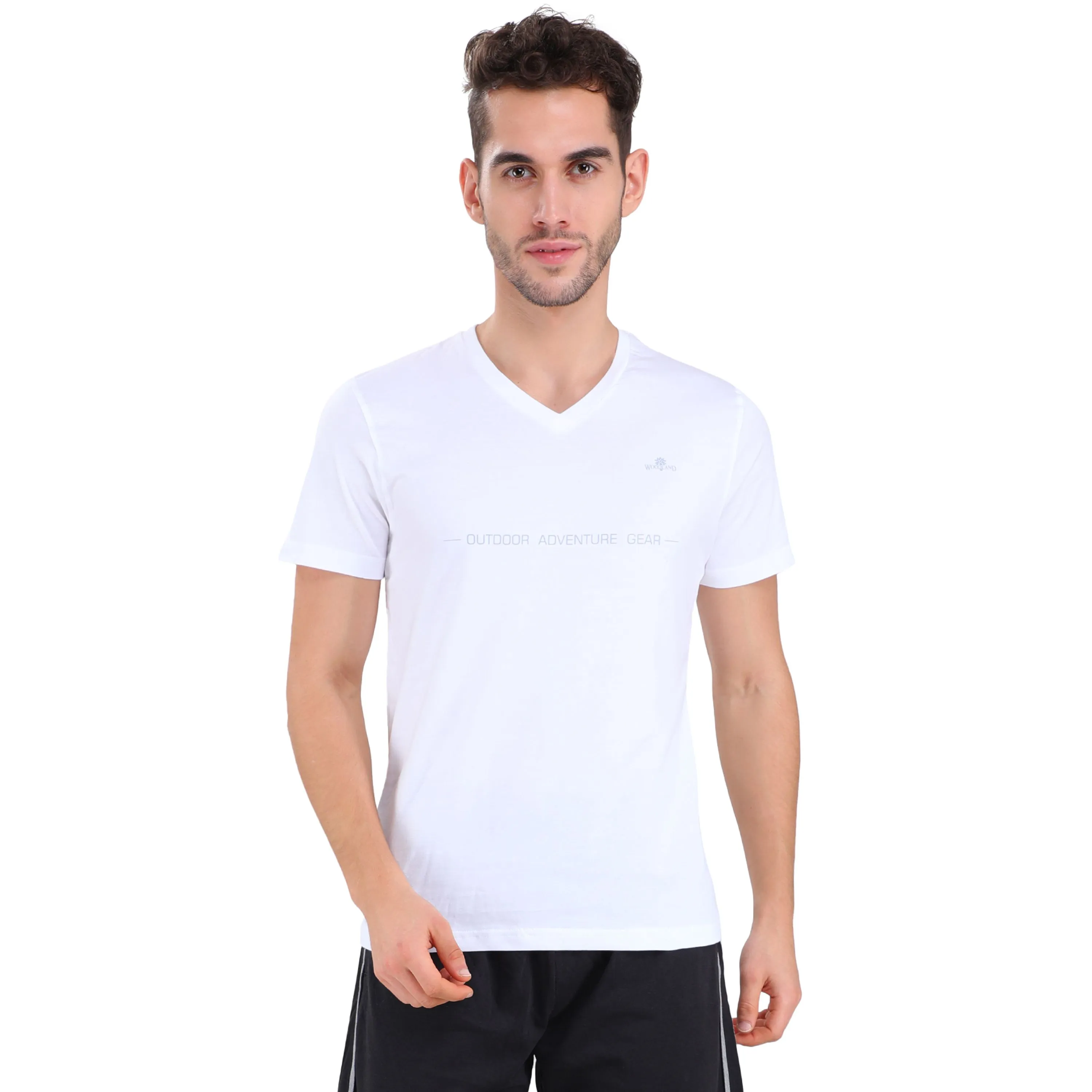 WHITE V neck t-shirt for men - Thumbnail 2