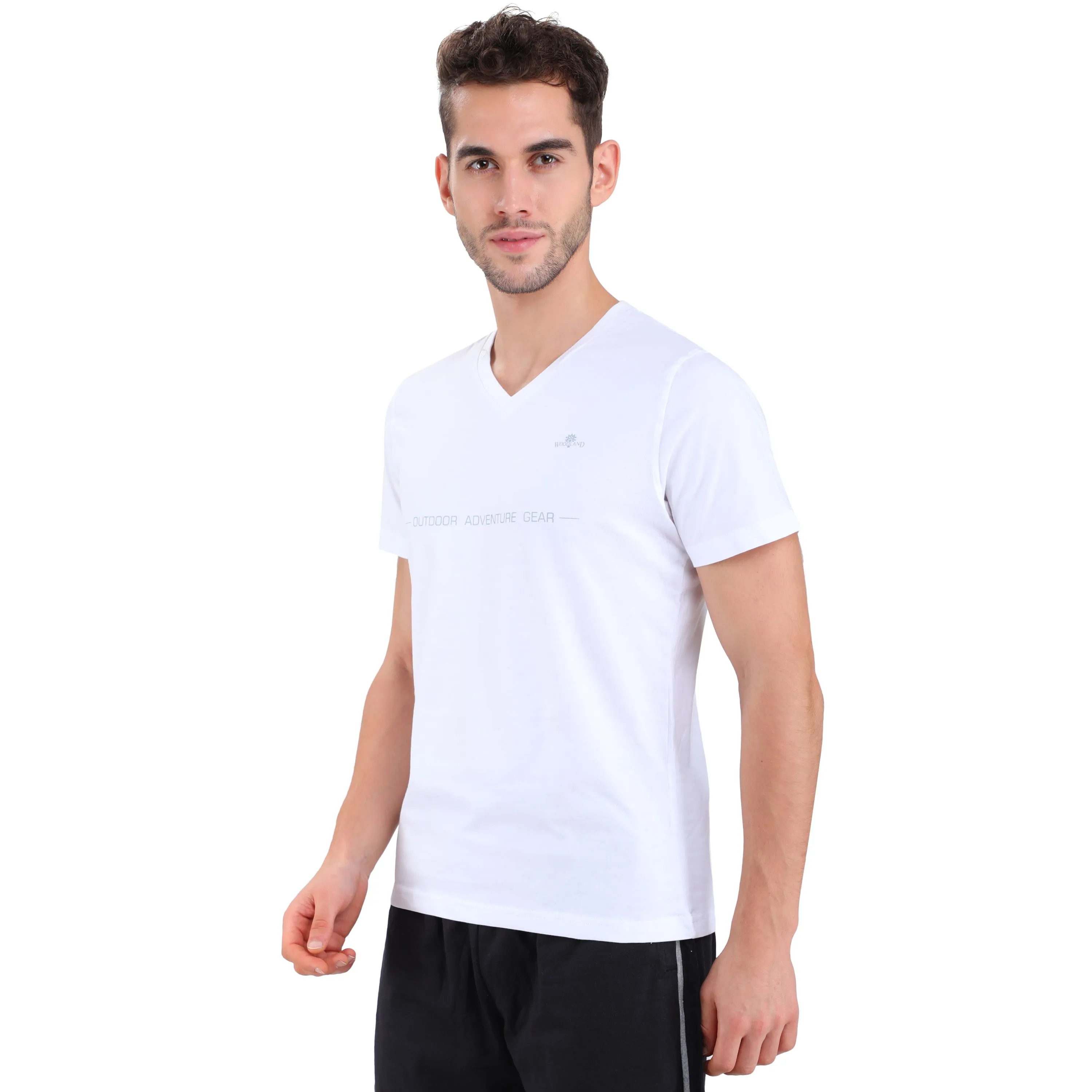 WHITE V neck t-shirt for men - Thumbnail 3