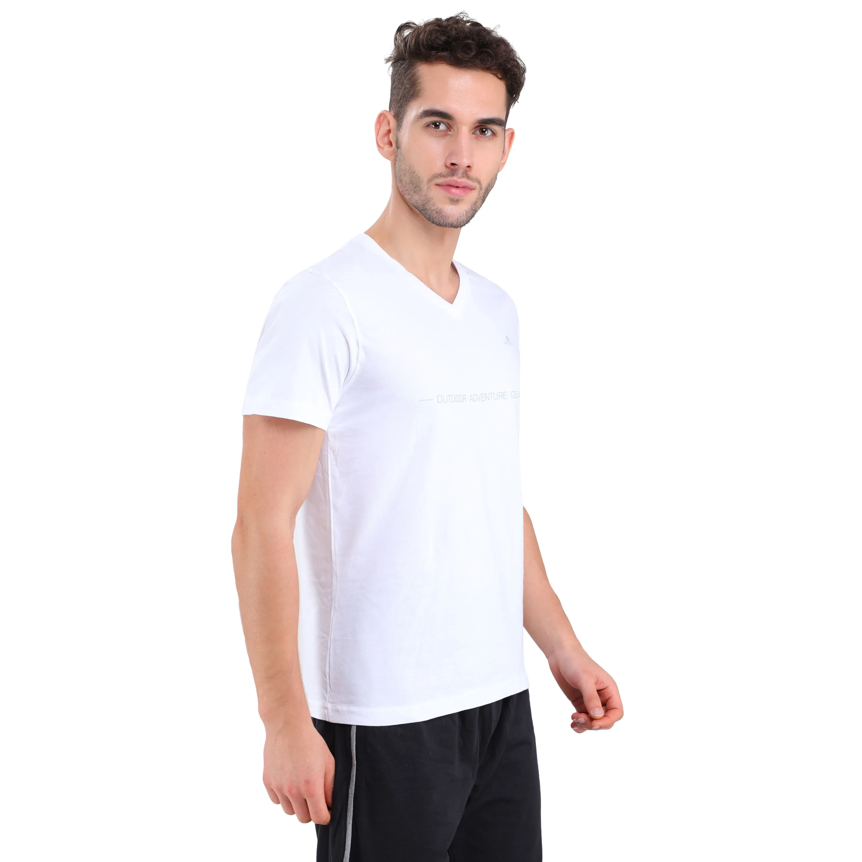 WHITE V neck t-shirt for men - Thumbnail 4