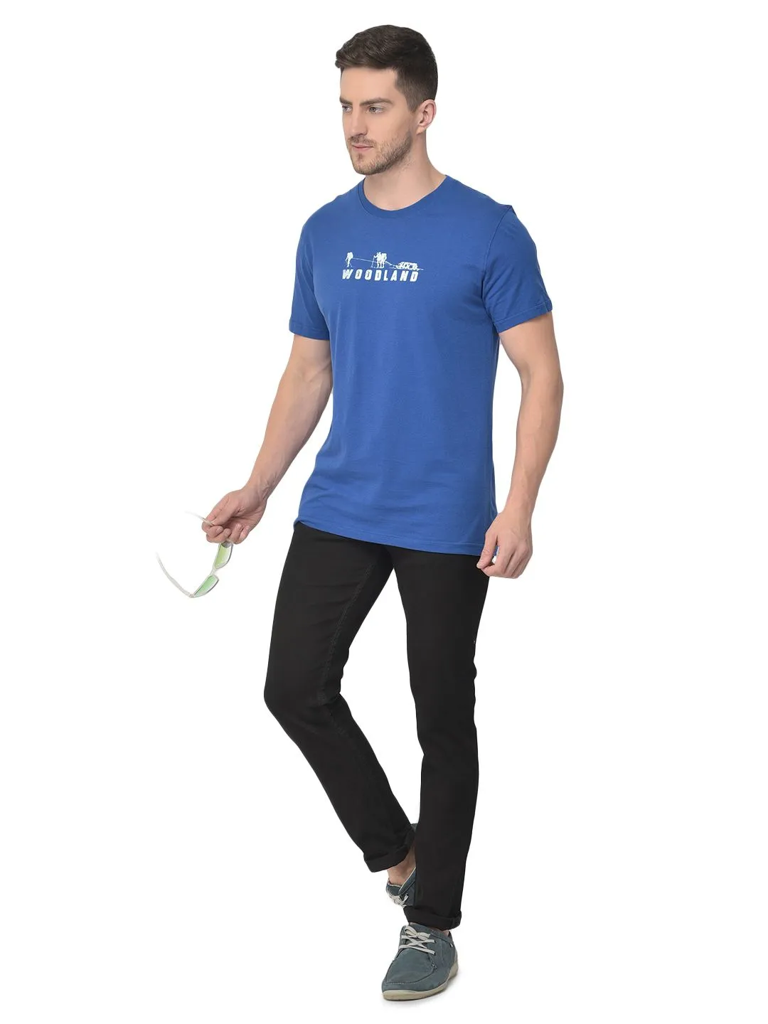 Navy round neck t-shirt for men - Thumbnail 5