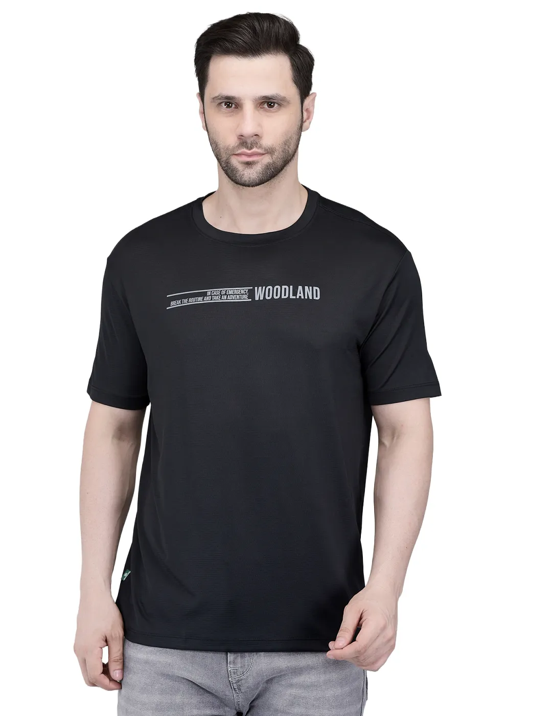 Woodland Men's Black Graphic Print Round Neck T-Shirt 2