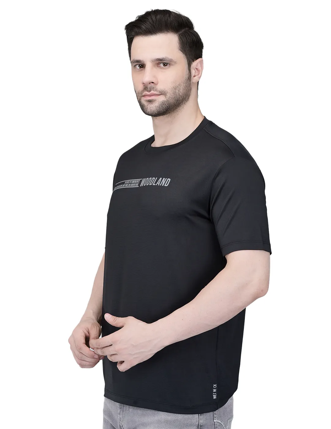 Woodland Men's Black Graphic Print Round Neck T-Shirt 3