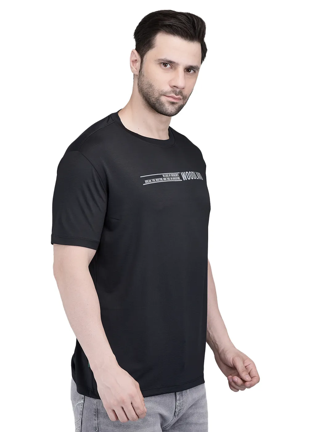 Woodland Men's Black Graphic Print Round Neck T-Shirt 4