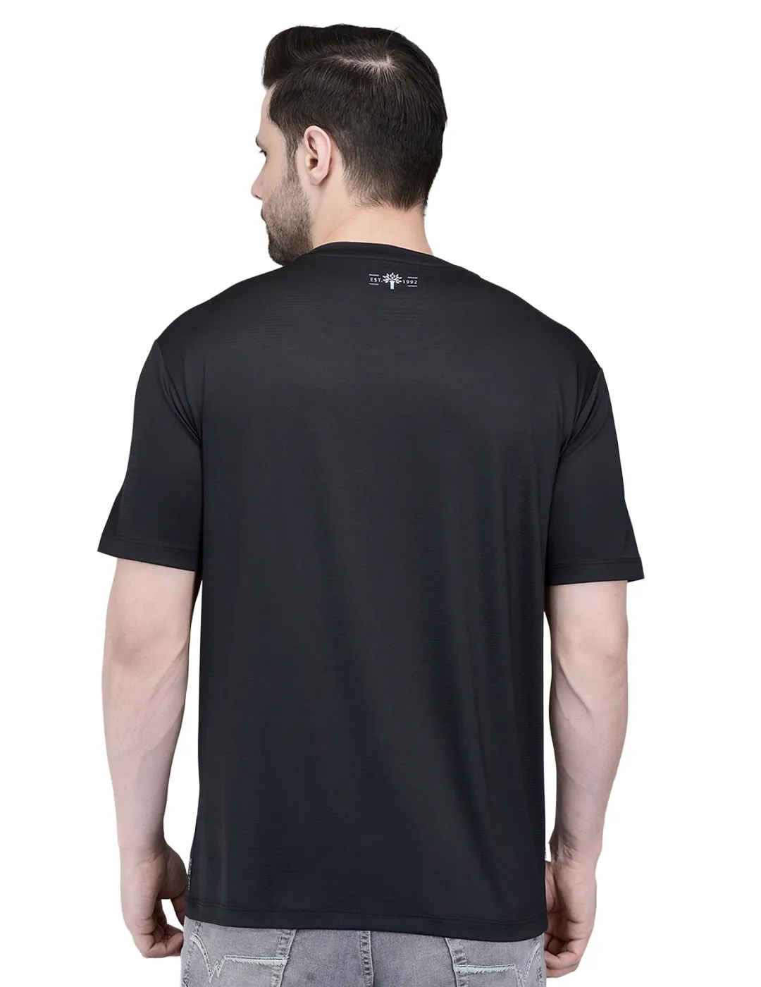 Woodland Men's Black Graphic Print Round Neck T-Shirt 5