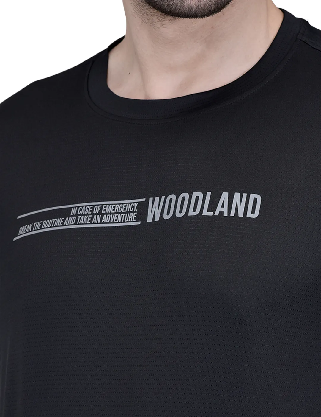 Woodland Men's Black Graphic Print Round Neck T-Shirt 6