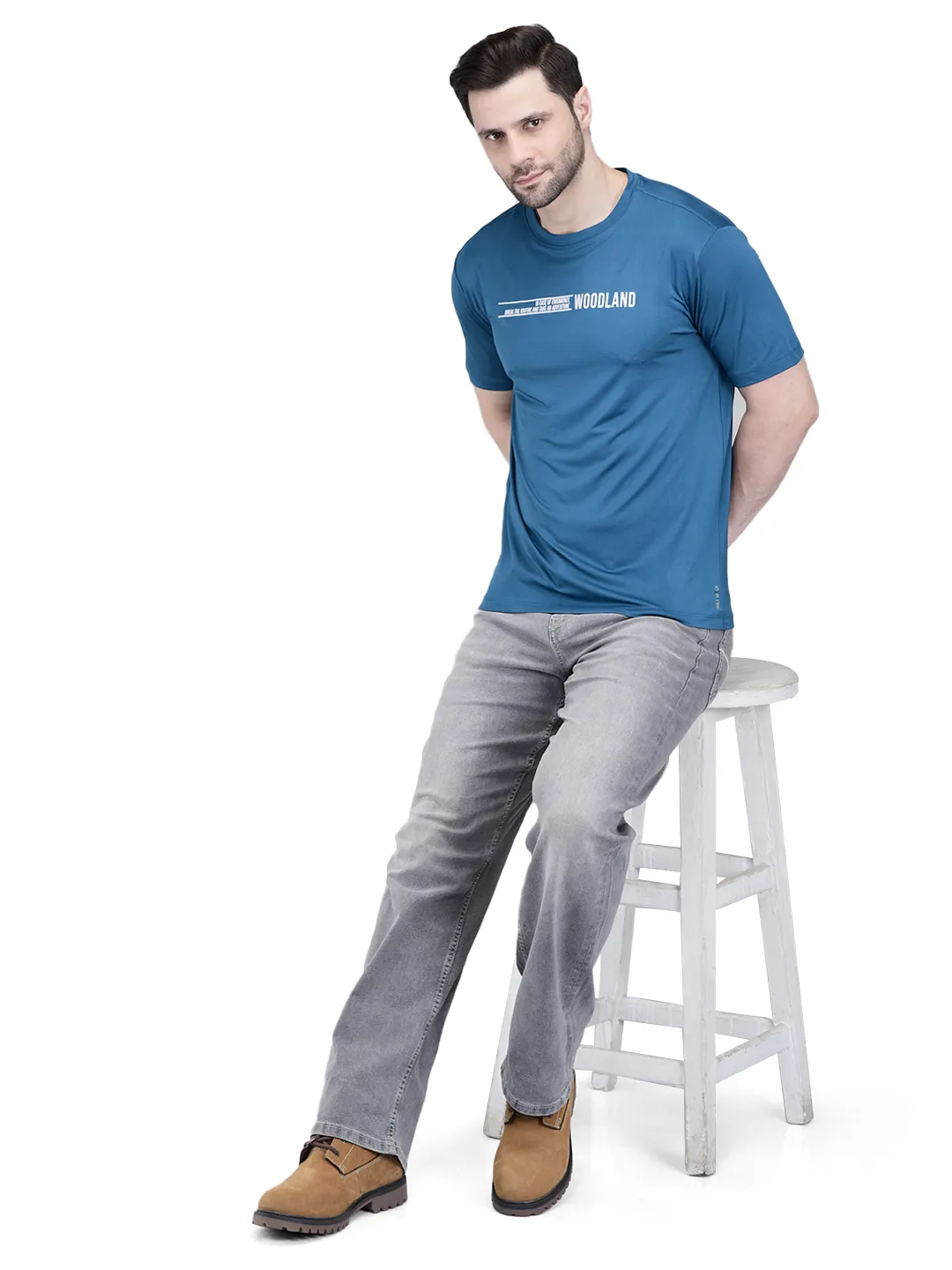 Woodland Men's Teal Graphic Print Round Neck T-Shirt