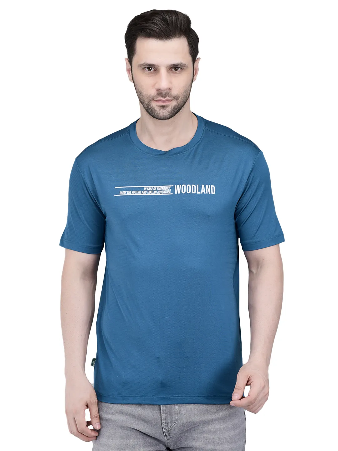 Woodland Men's Teal Graphic Print Round Neck T-Shirt 2